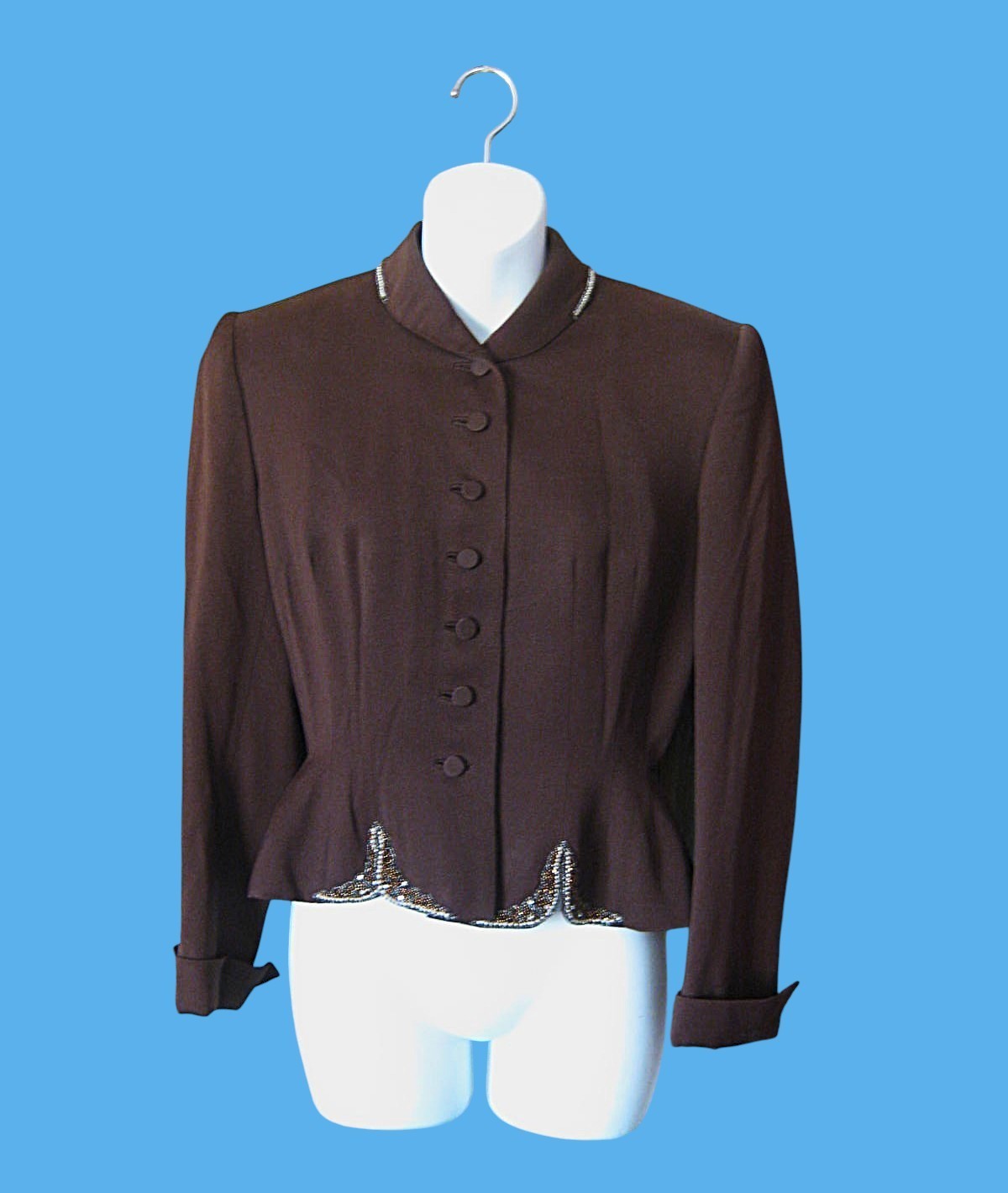 Sequin/Faux Pearl Trimmed 1940s Jacket; Size 4-5/Small; Flaws/Costume/Photos