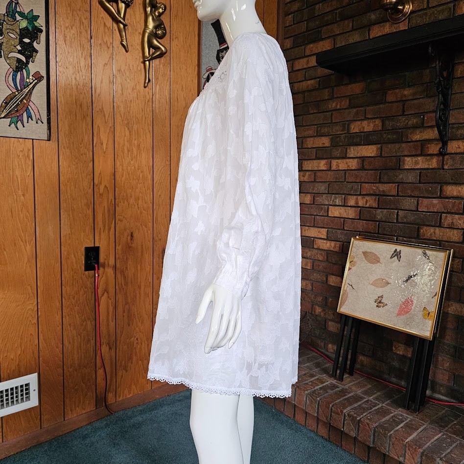 Vintage 90s White Lawn Cotton Queen Annes lace Peignoir Babydoll w/ Robe M/L/XL