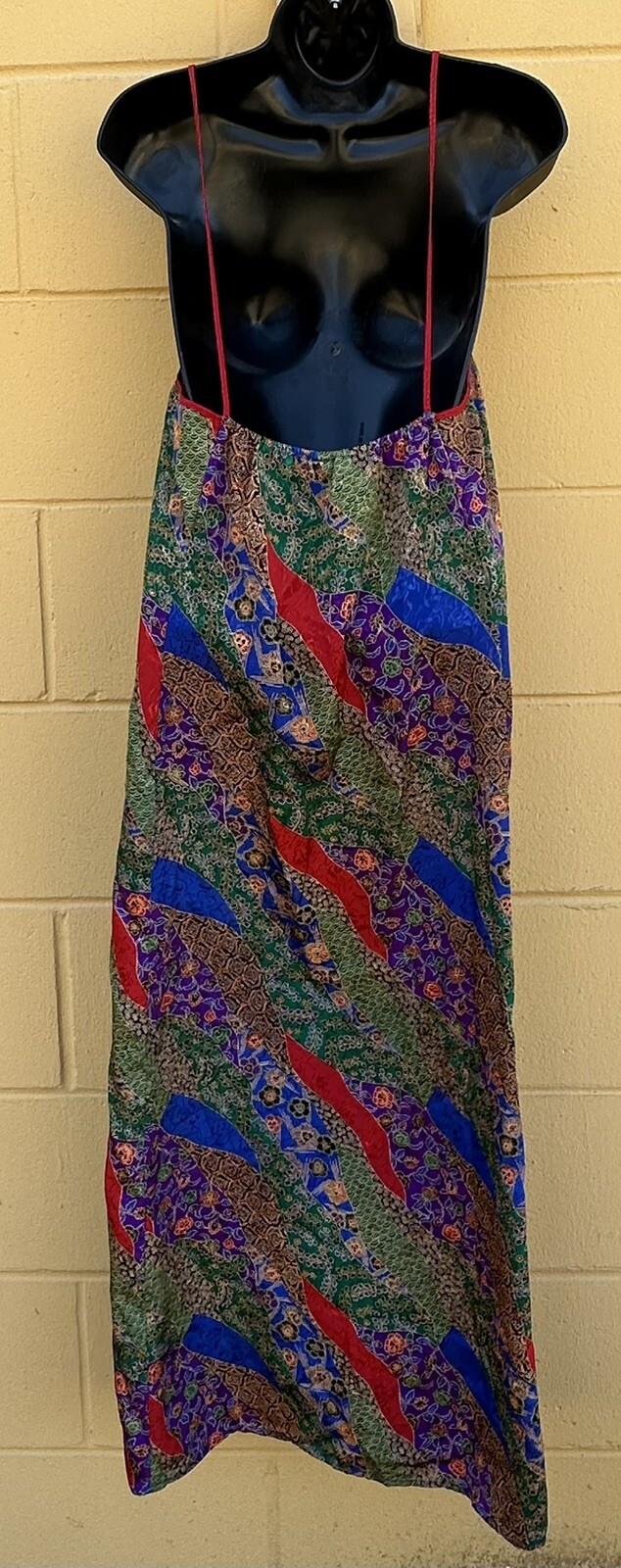 Mary McFadden Spaghetti Strap Maxi Dress Vintage 1980s Bohemian Chic Size S