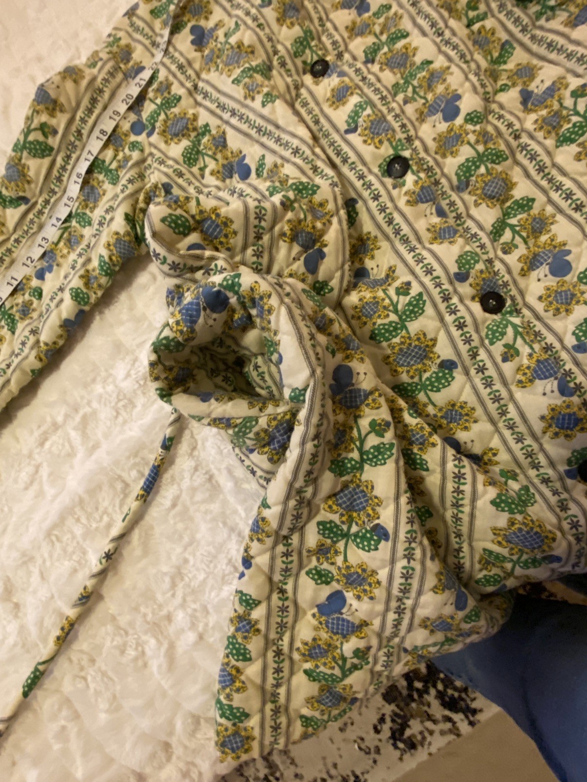 VTG Sunflowers Handmade Drab Peasantcore Belted Robe House Coat SZ XL