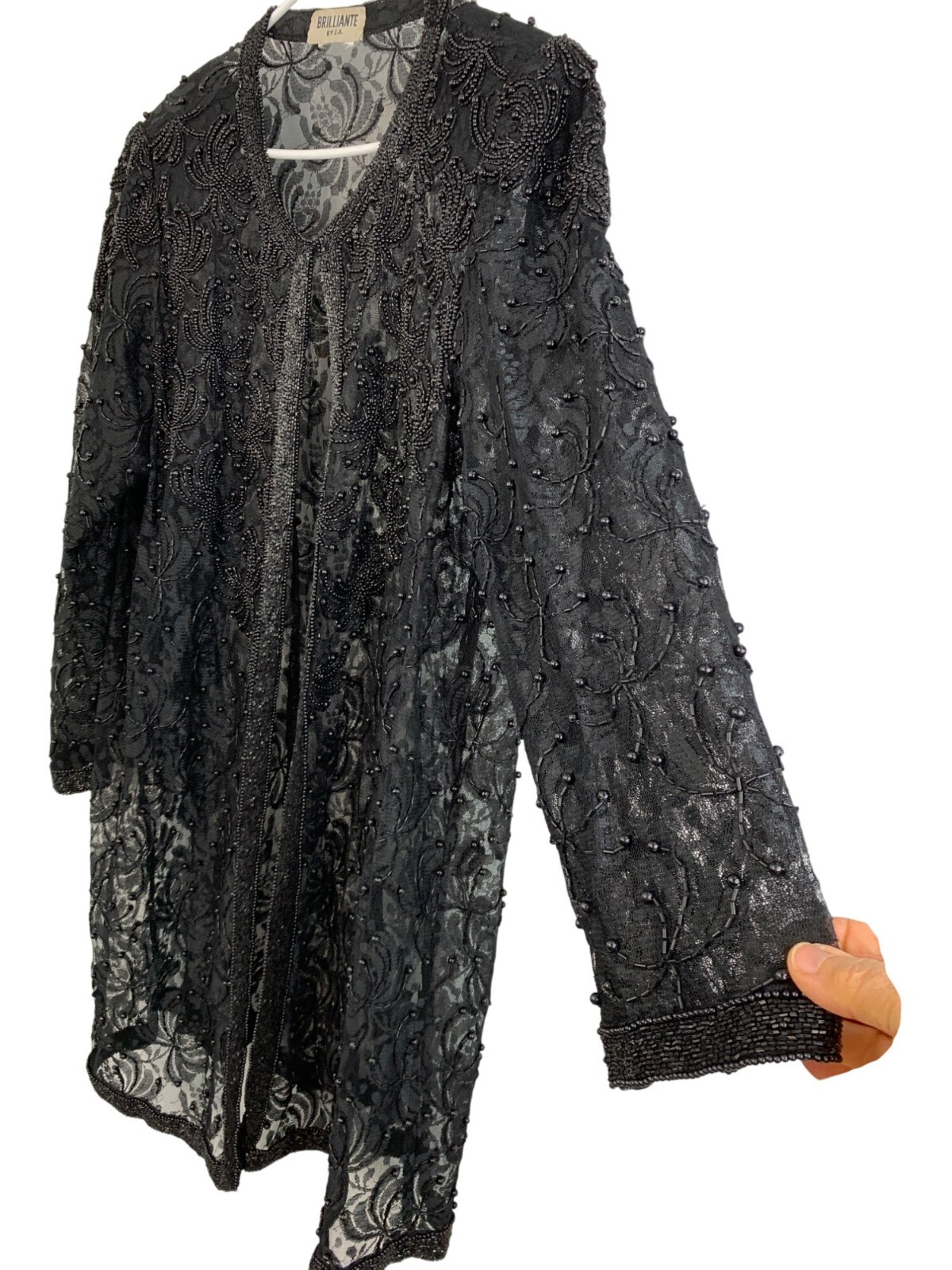 Rare VTG 90s Brilliante By J.A. Black Bead Lace Cardigan Jacket Mother of Bride
