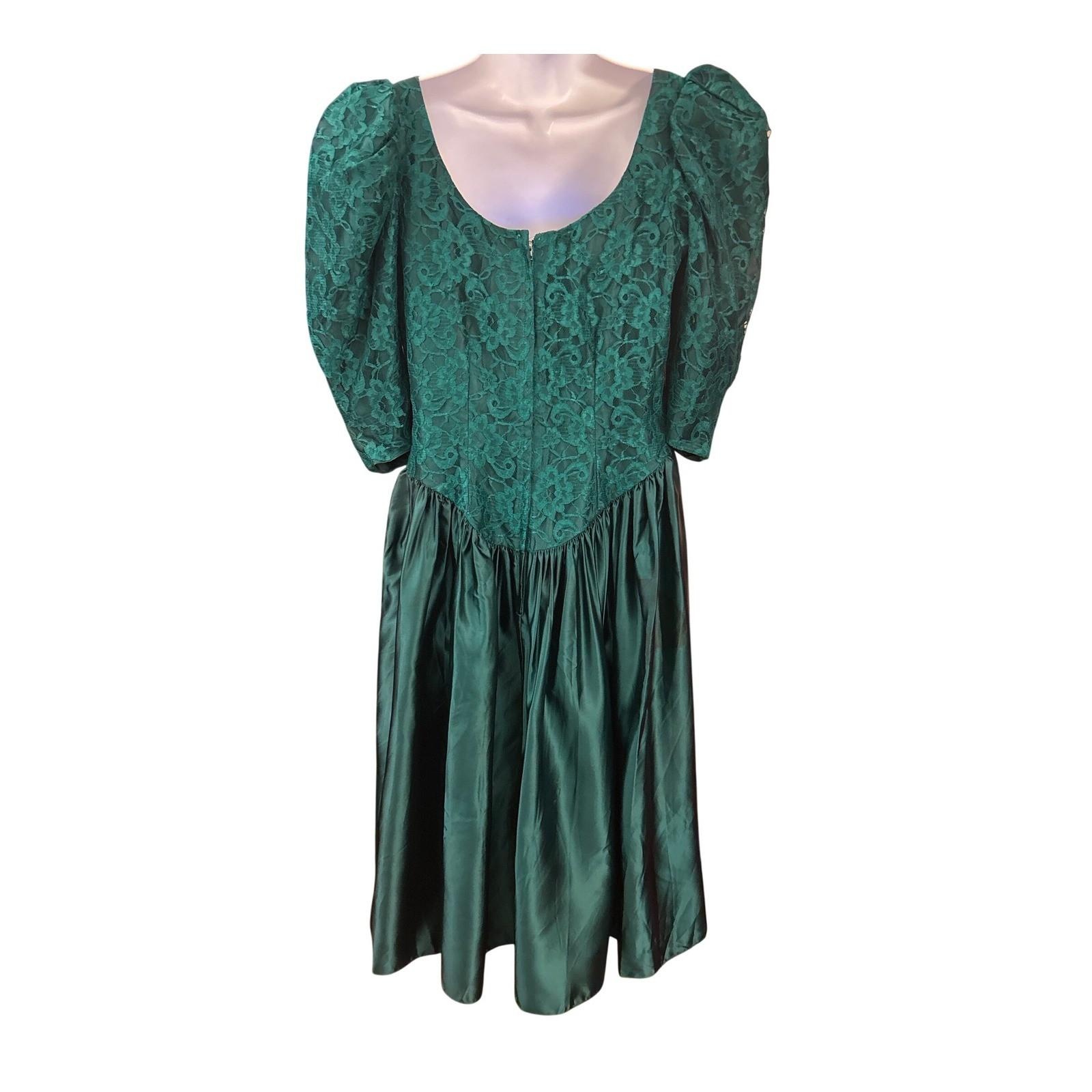 80s Unbranded Lace Satin Party Dress Emerald Green Prom Regencycore Dark Romance