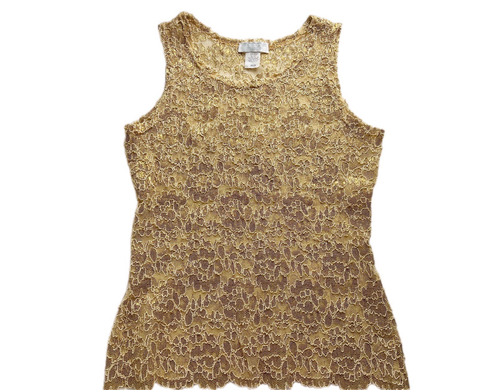 Medium Vintage Lew Magrum Skinny Fit Fitted Gold Lace Top Camisole Stretch