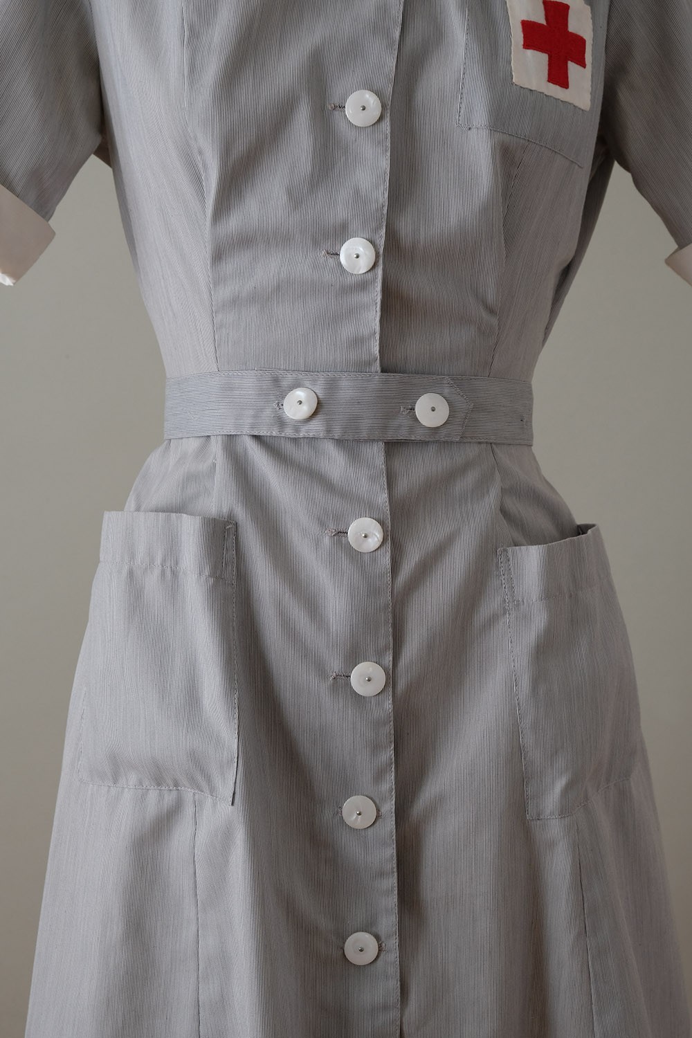 Vintage Post-WWII Red Cross Uniform Dress + Hat, Pins, Collars, and Name Plate