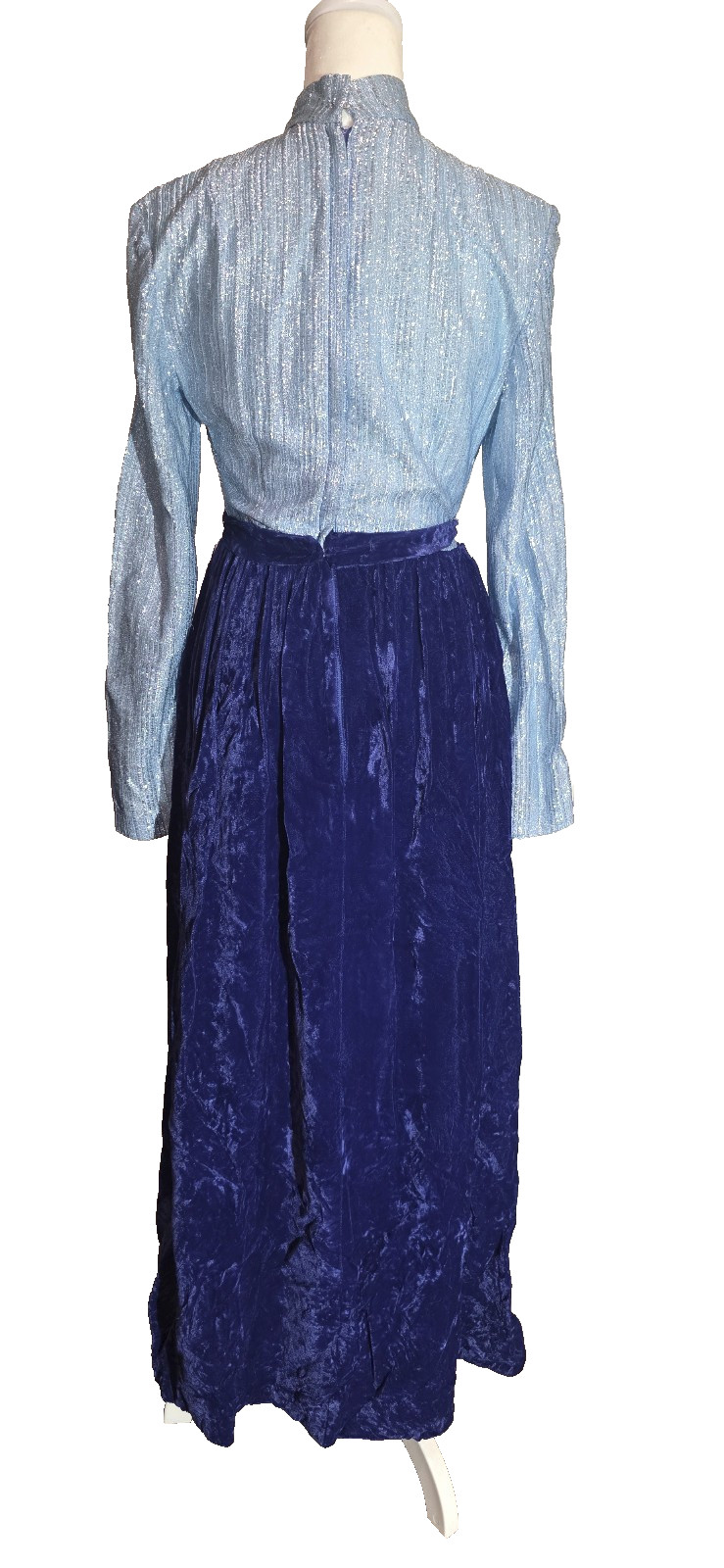 Vintage 1970s House of Bianchi Gown Lurex Velour Blue Metallic XS/S VTG