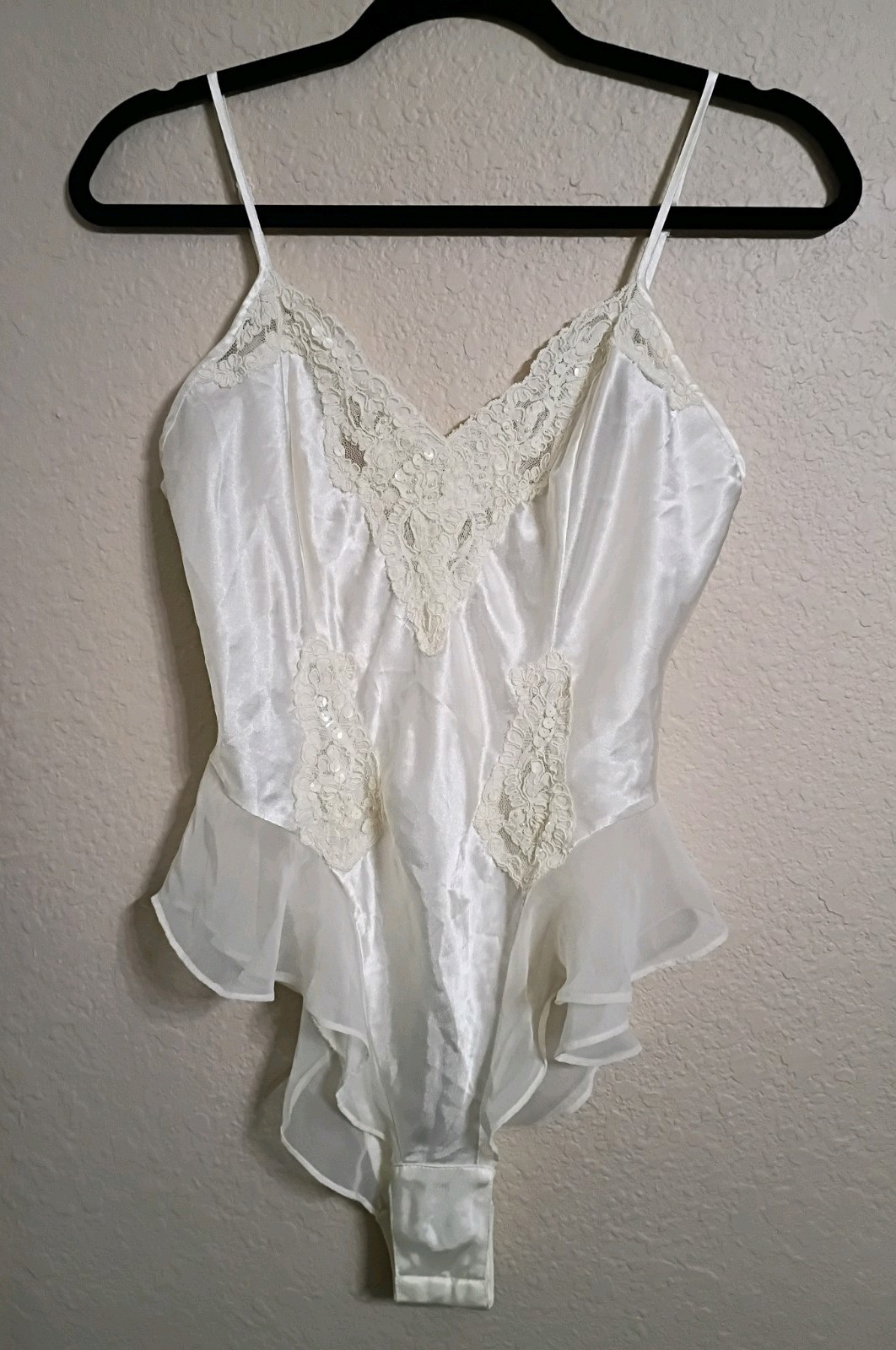 Vintage Victoria&rsquo;s Secret White Satin And Lace Sequin Bodysuit Size Small