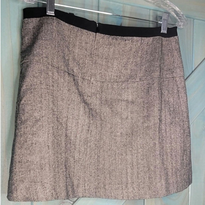 Vintage Tan Anna Paul Herringbone Mini Skirt Black Waistband Black Tie USA Made