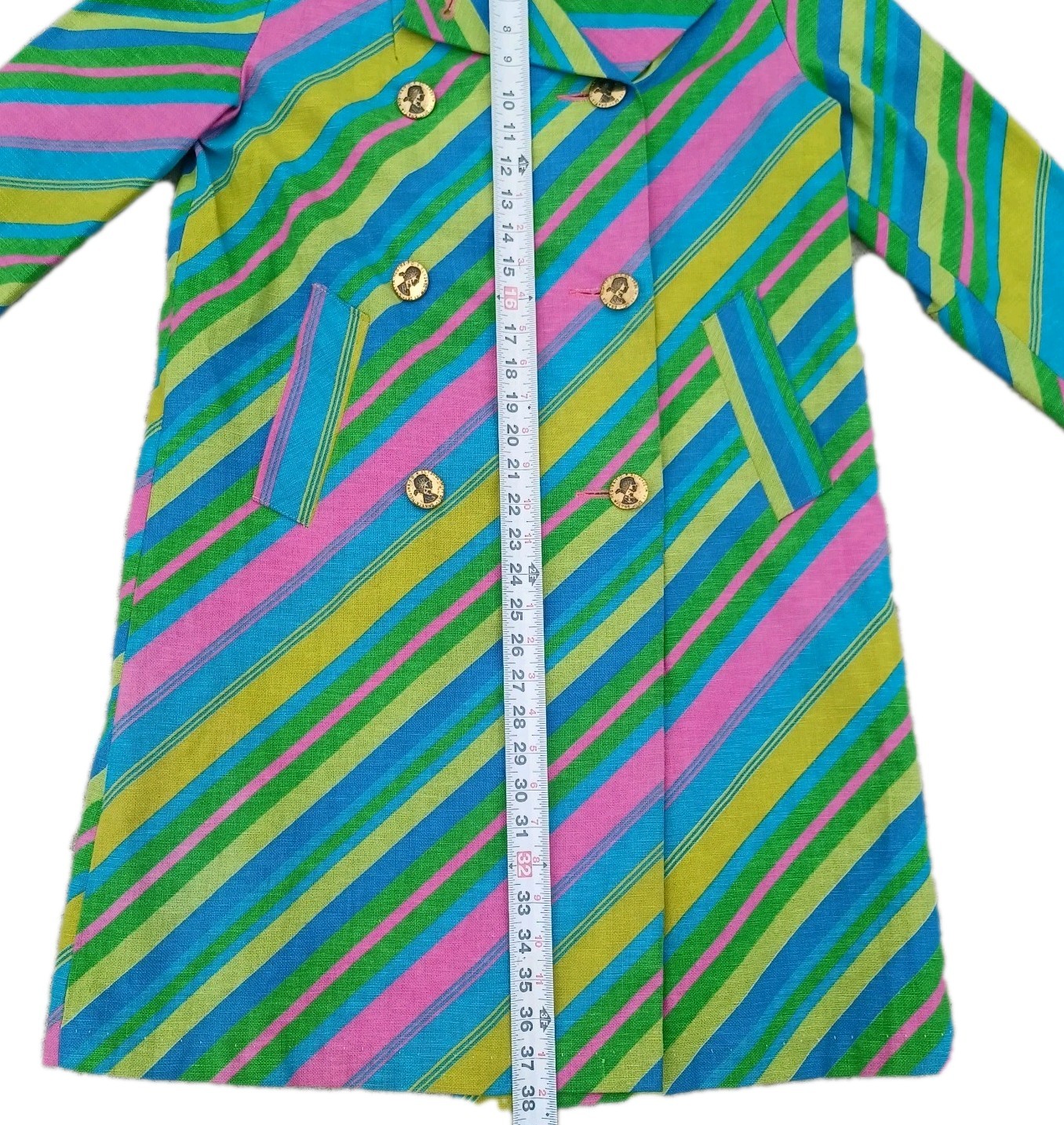 VTG 1960s Mod MCM Psychedelic Stripe jacket Coat ILGWU Union Made trench SZ S/M