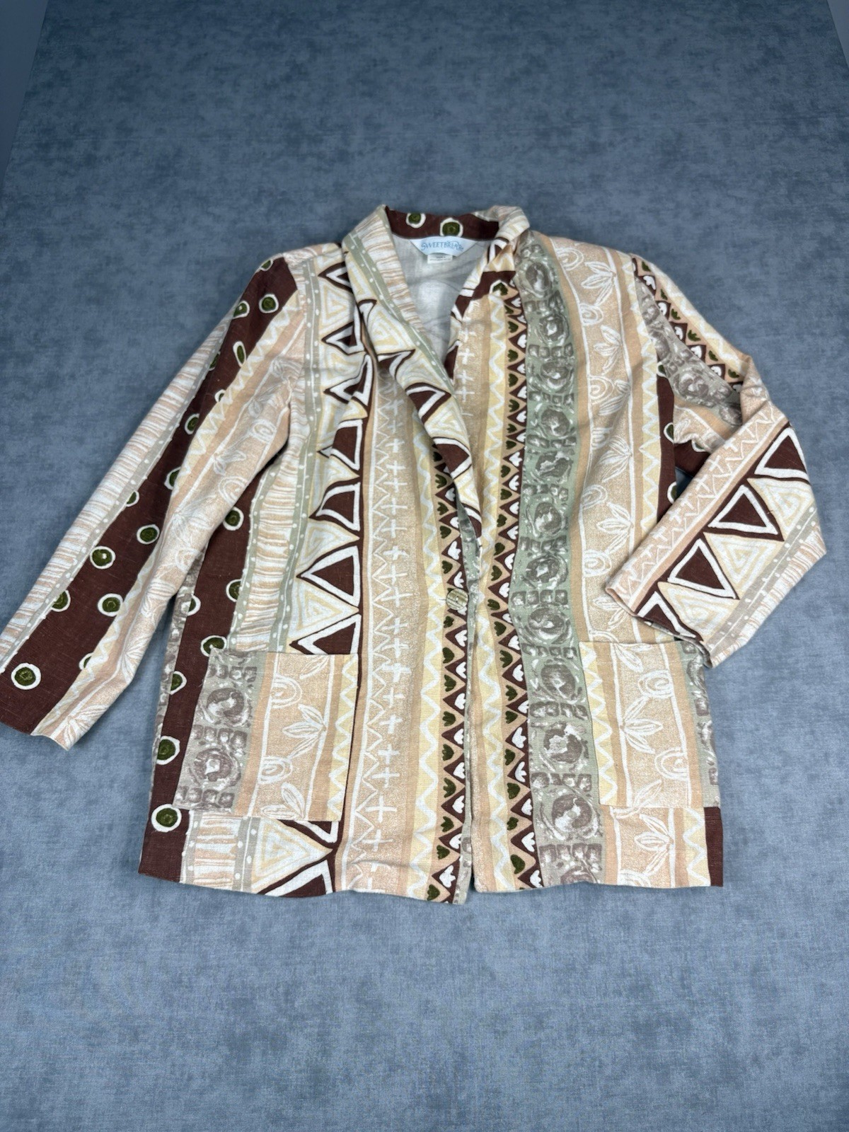 Vintage Sweetbriar Blazer Womens Small Tribal Jacket USA Cotton Linen