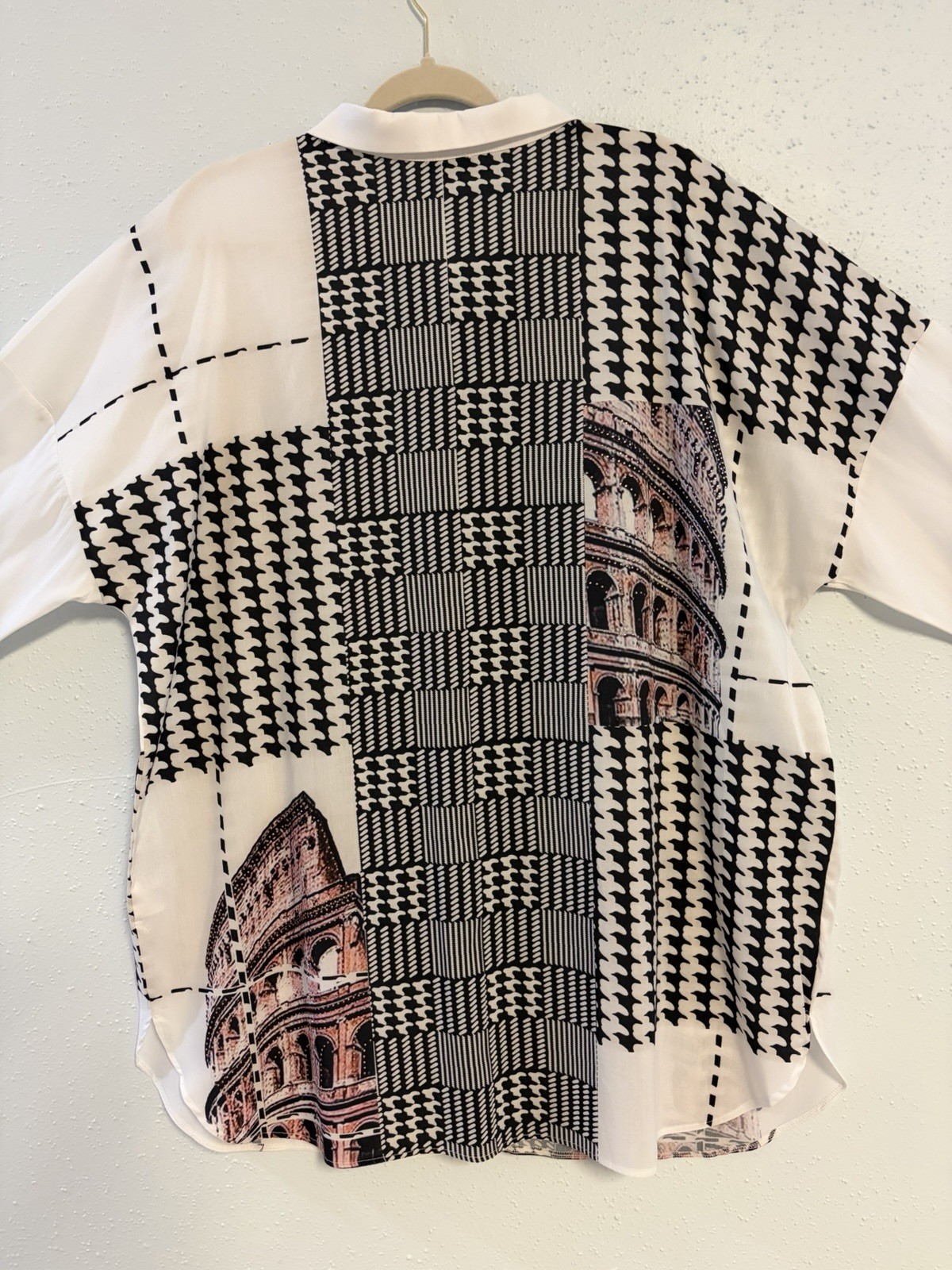 Y2K Tricotto Mixed Print/Pattern Button Down Blouse Sz 2X Art To Wear 3/4 Sleeve