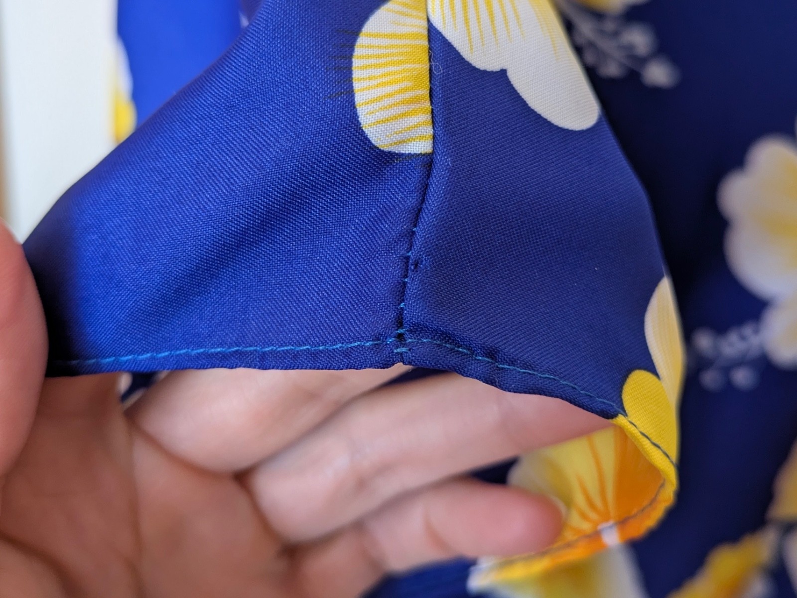 Vintage Hilo Hattie Caftan Kimono Style Blue Hibiscus Hawaiian Maxi Dress Poly