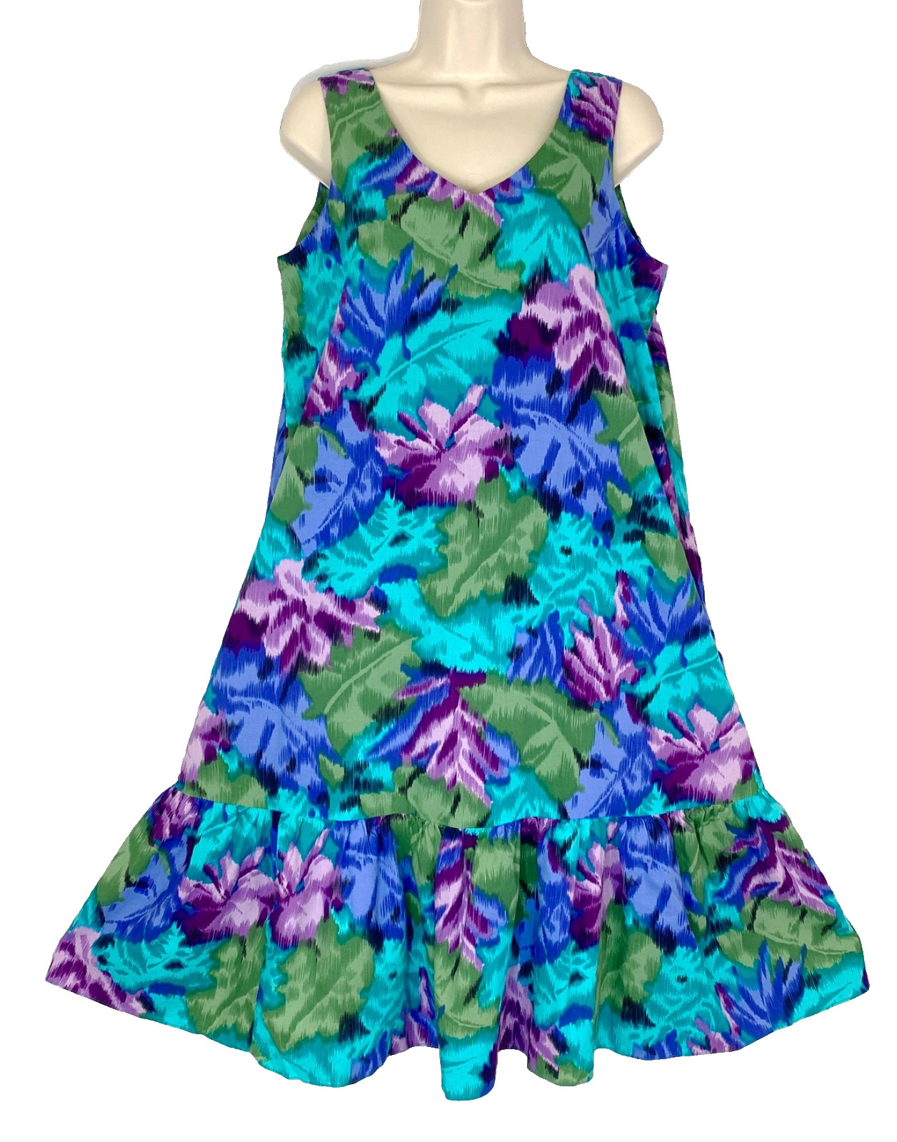 Vintage 1990s colorful floral HILO HATTIE dress M sleeveless pullover Hawaiian