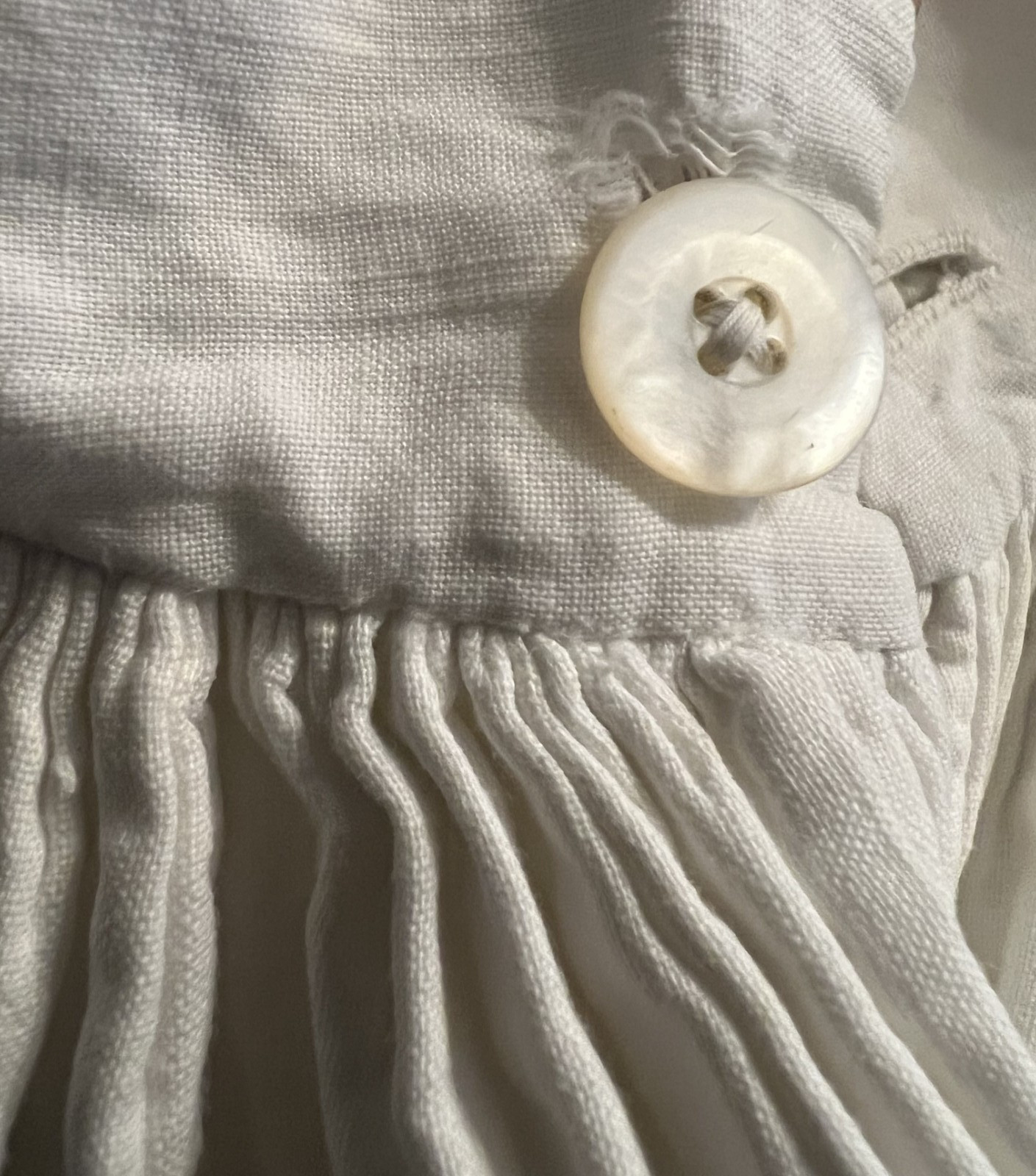 ANTIQUE EDWARDIAN WHITE COTTON QUILTED PETTICOAT W/ CROCHETED HEM