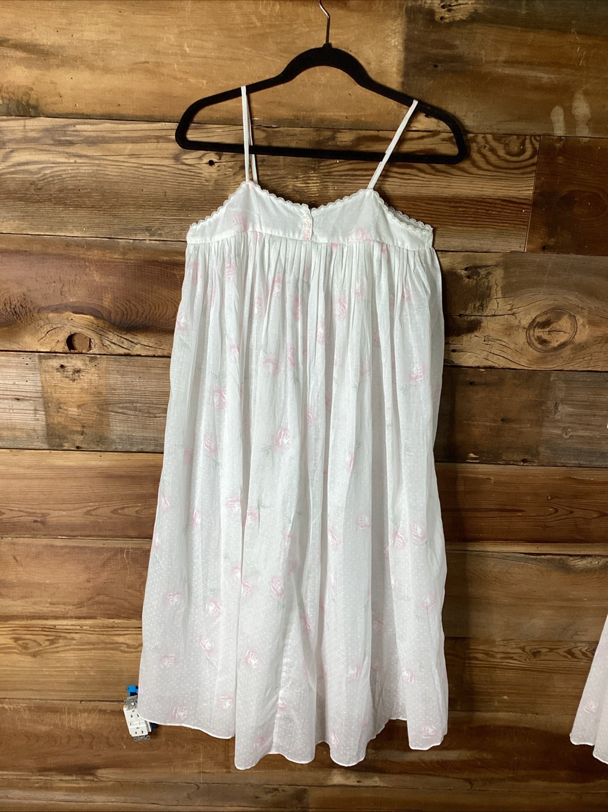 Vtg 85’ Eileen West Queen Anne&rsquo;s Lace Floral Cotton Sleeveless Nightdress PXS