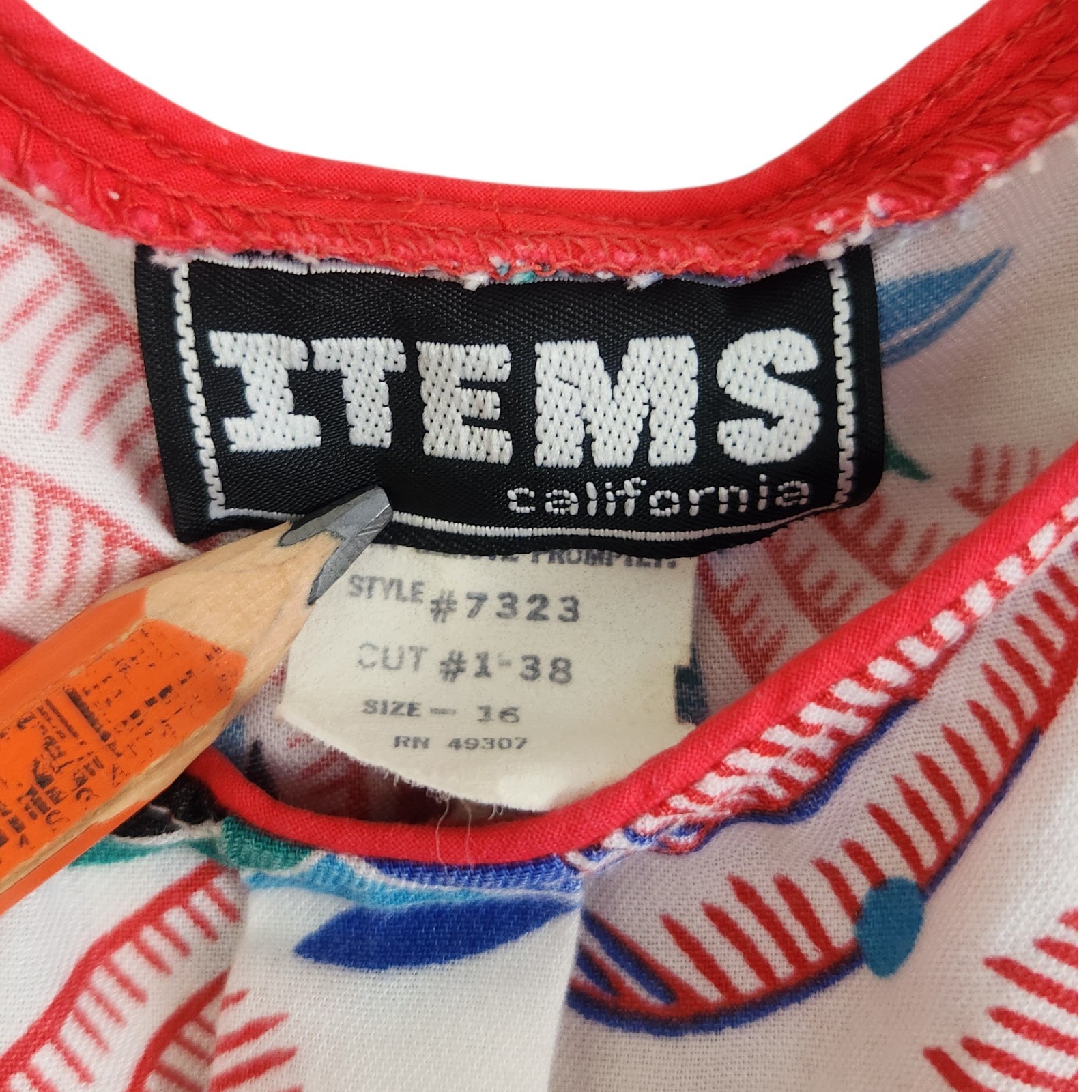 Vintage Items California Abstract Tropical Midi Sundress Sz 16 Retro Red Yellow