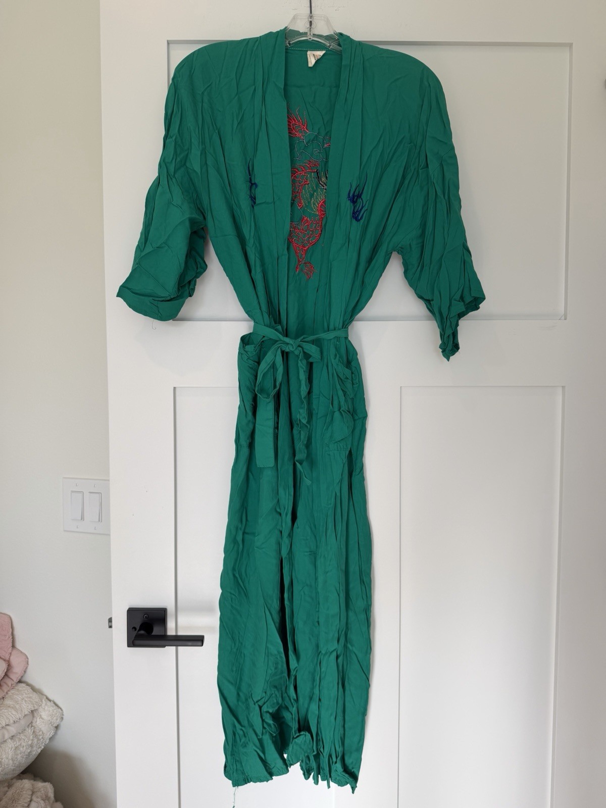 Vintage Kimono Hand Made Batik Size Small Rayon Made In Singapore Jewel Green