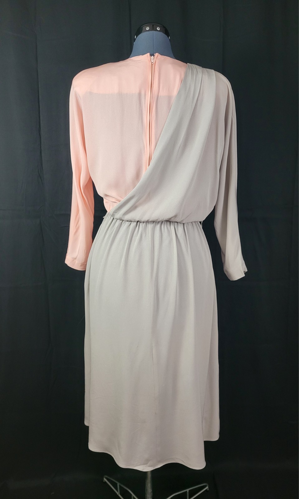 Vintage David Warren Peachy Pink & Grey Blouson Dress w Layered Top Size 10