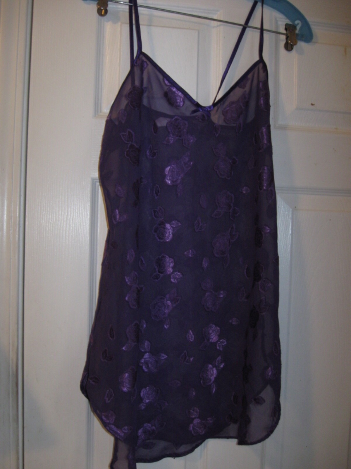 Vtg Lingerie Nighty Women&rsquo;s Sheer Purple Floral Night Gown Petra Fashions M