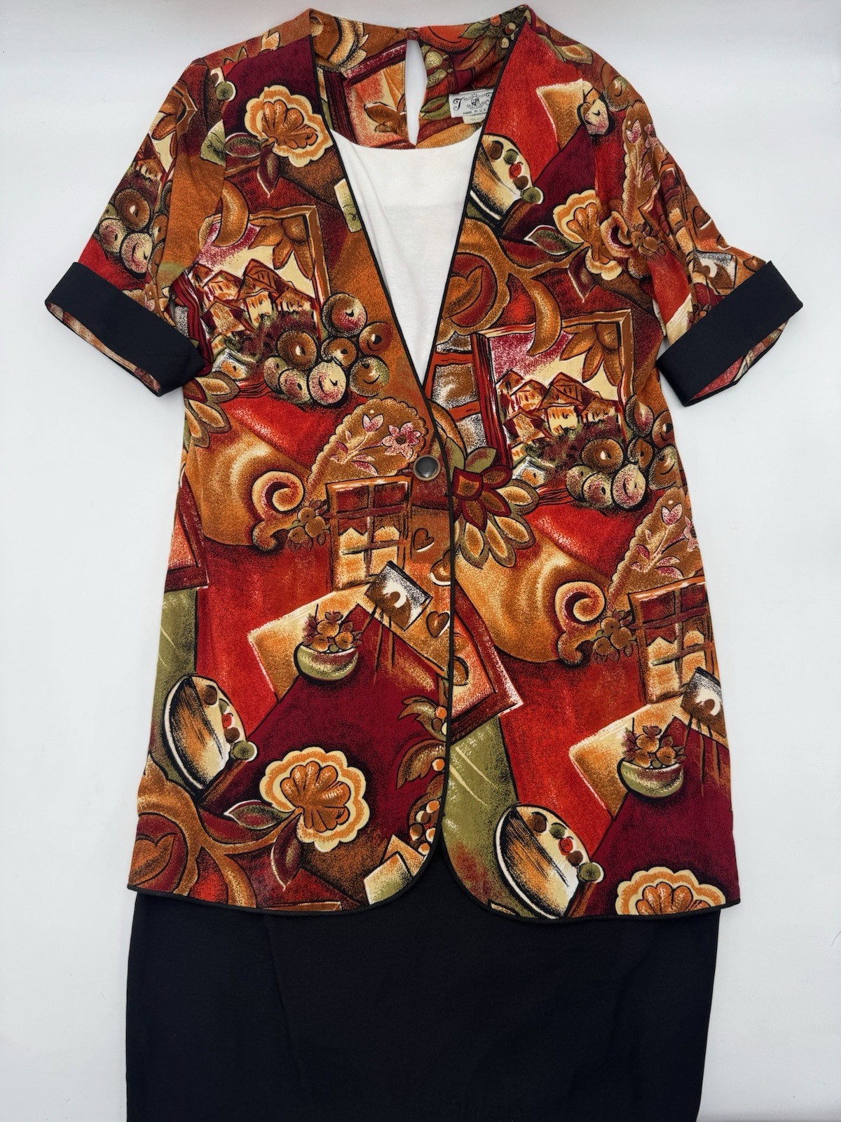 Vintage 1980s TF Sears Multicolored Women’s Blazer Blouse 12P Shoulder Pads USA