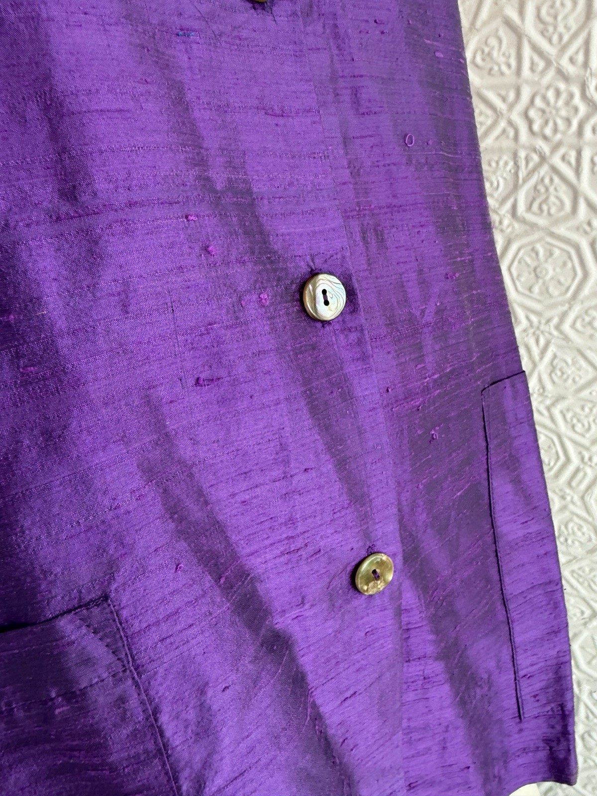 Vintage 1990s silk blouse purple mandarin collar minimalist art to wear Gerties
