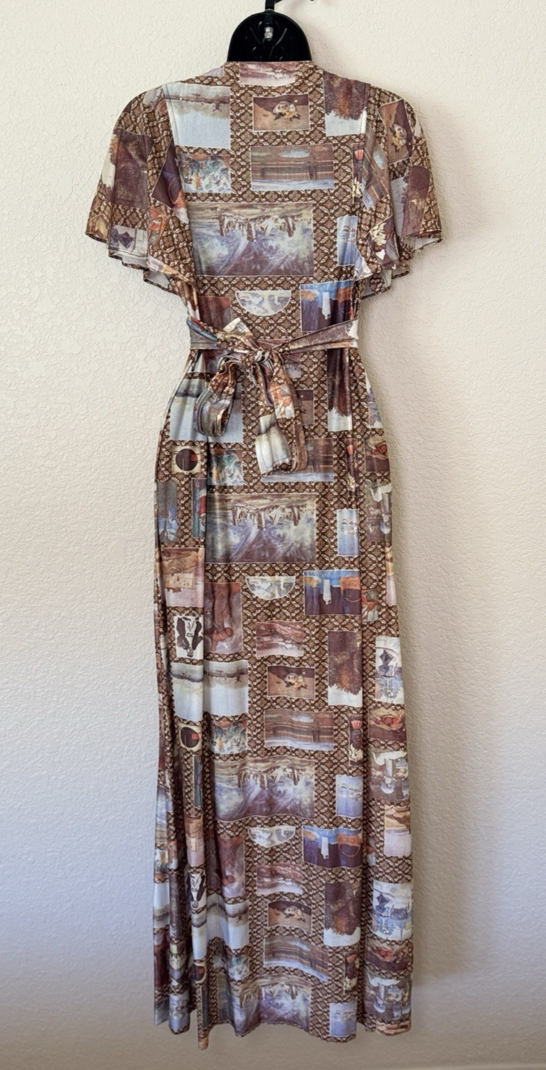 Rare Vintage Yasmin Sidra Hawaii Scenic Toile Maxi Dress Boho Whimsigoth Goddess