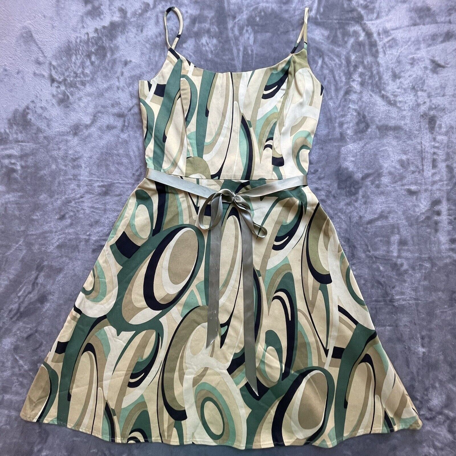 Vintage Jessica Howard Dress Womens 6 Green Y2K Swirls Fitted Top Boning Formal