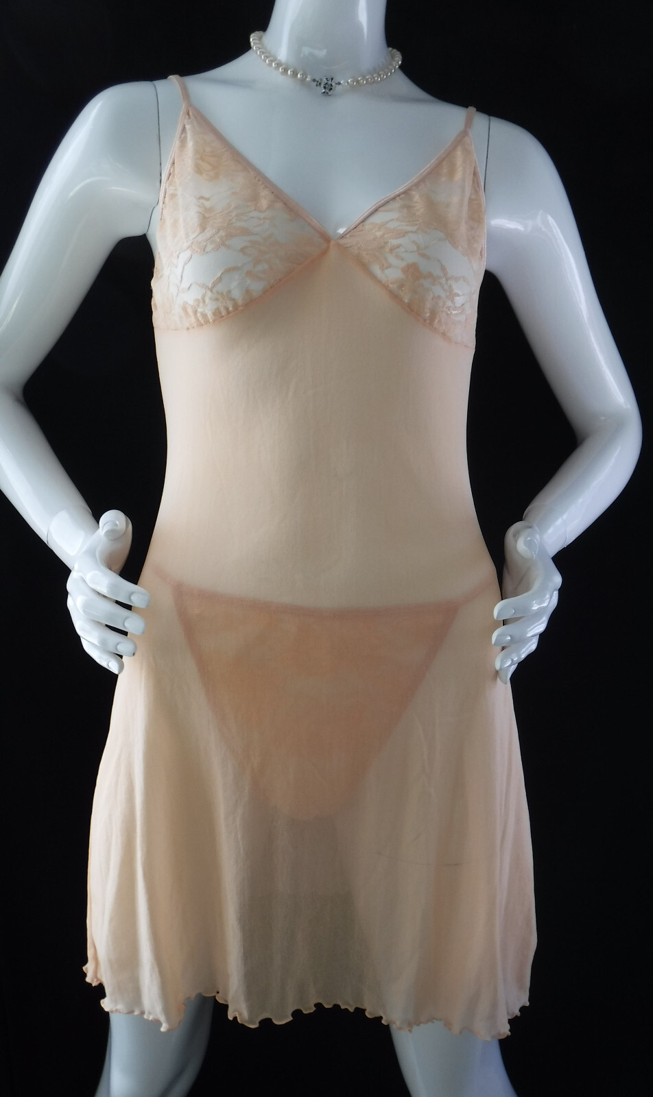 Jolie Intimates New Light Peach Sheer Mesh/Lace Chemise Babydoll & G-Strings 2X