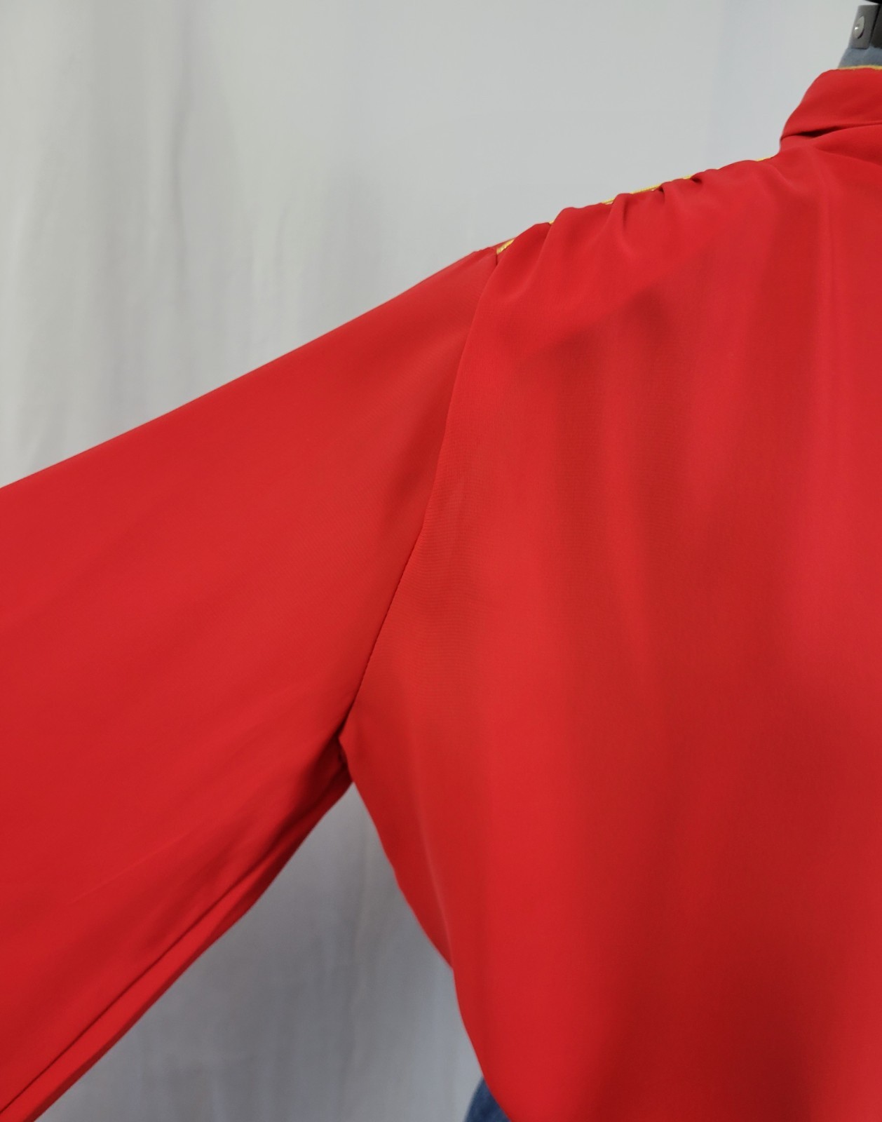 Vintage Laura Mae Red Rouched Neck Blouse w Gold Trim Accent Size L/XL?