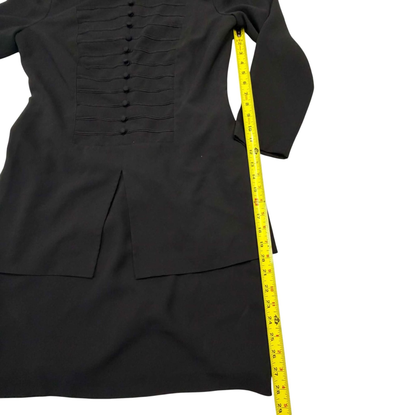 Vintage Maranna Blk Structured Long Sleeve Dress with Decorative Pintuck Buttons
