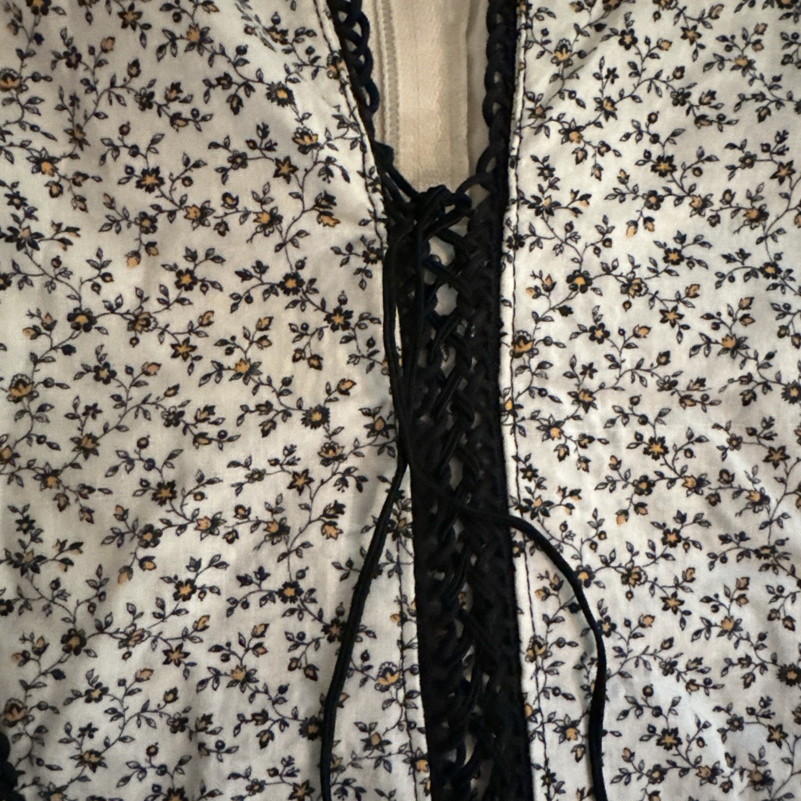 Vtg Handmade Dress 70s Boho Peasant Renaissance White Floral Long 6 8 S M