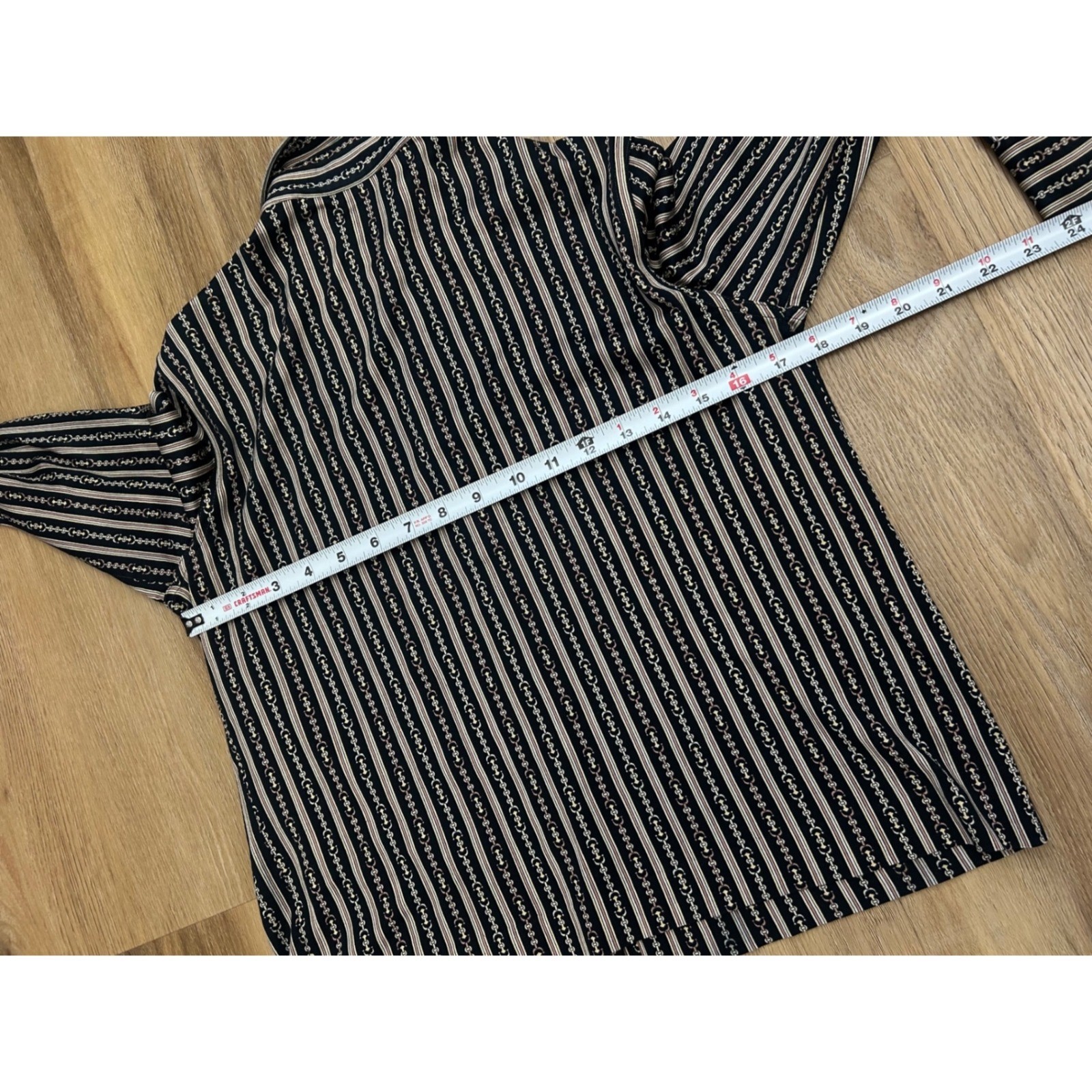 Celine Paris Vintage Striped Chain Link Button Down Shirt Black Cotton 46 luxury