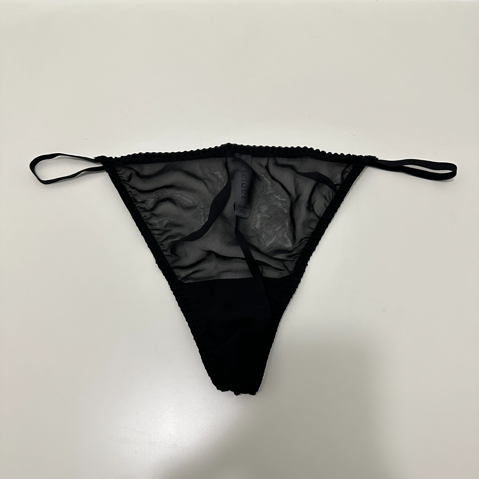 Cacique Thong String Panty Size 22/24 Black G-String Sheer Chiffon