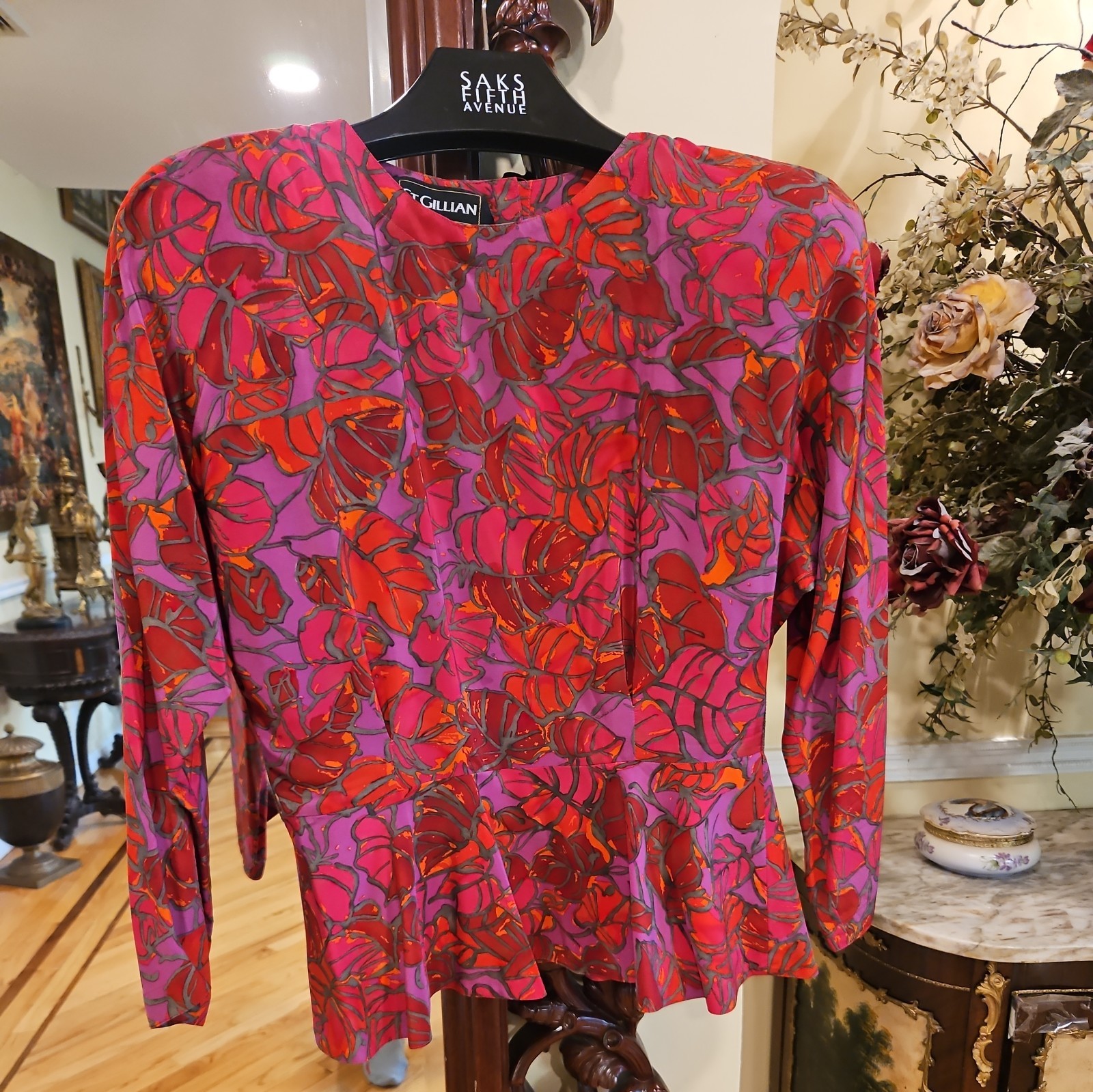 Silks by St. Gillian blouse/ jacket 100% Silk Size 14 VTG 80s Pads A5