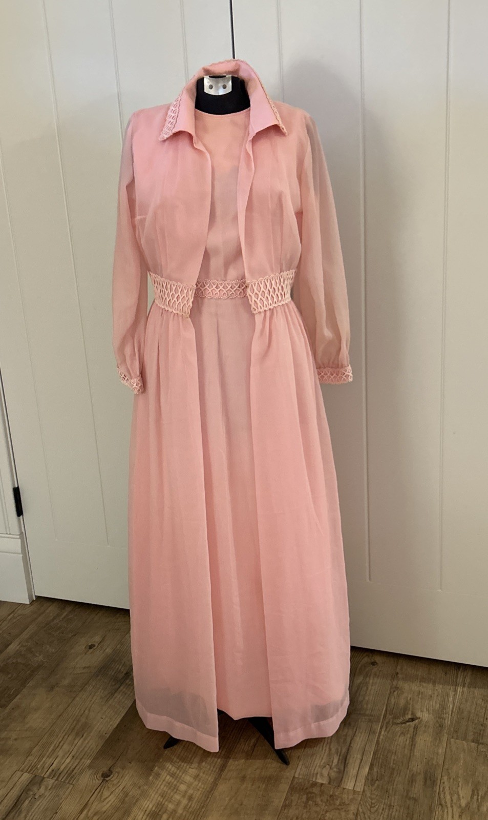 Vintage 1960’s Pink Chiffon Sleeveless Maxi Dress & Maxi Jacket Union Label