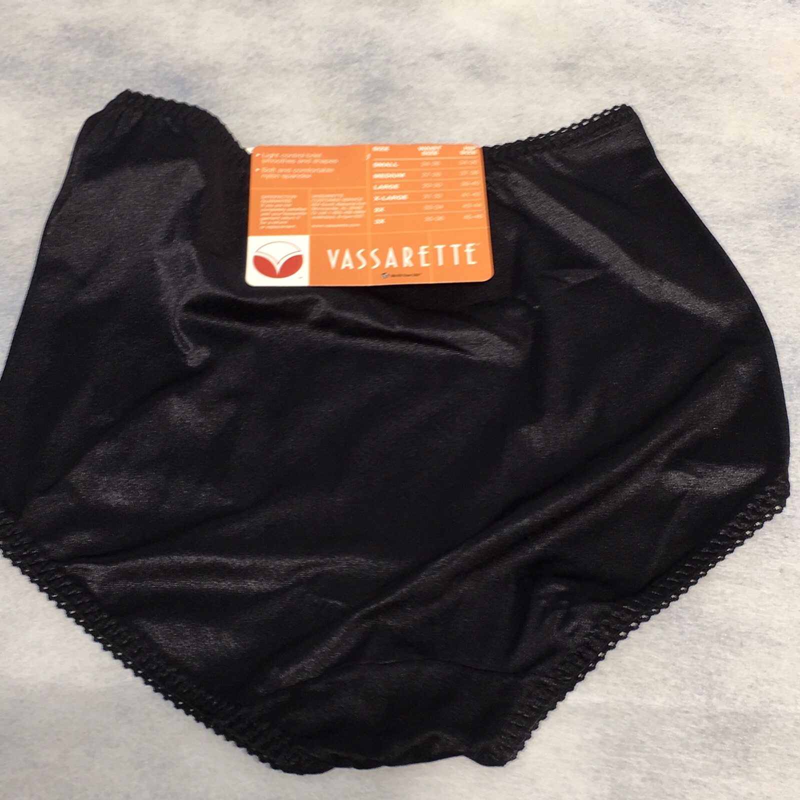 90s NWT DEADSTOCK Vassarette Shapewear Brief Undershapers Black Satin Large Vtg
