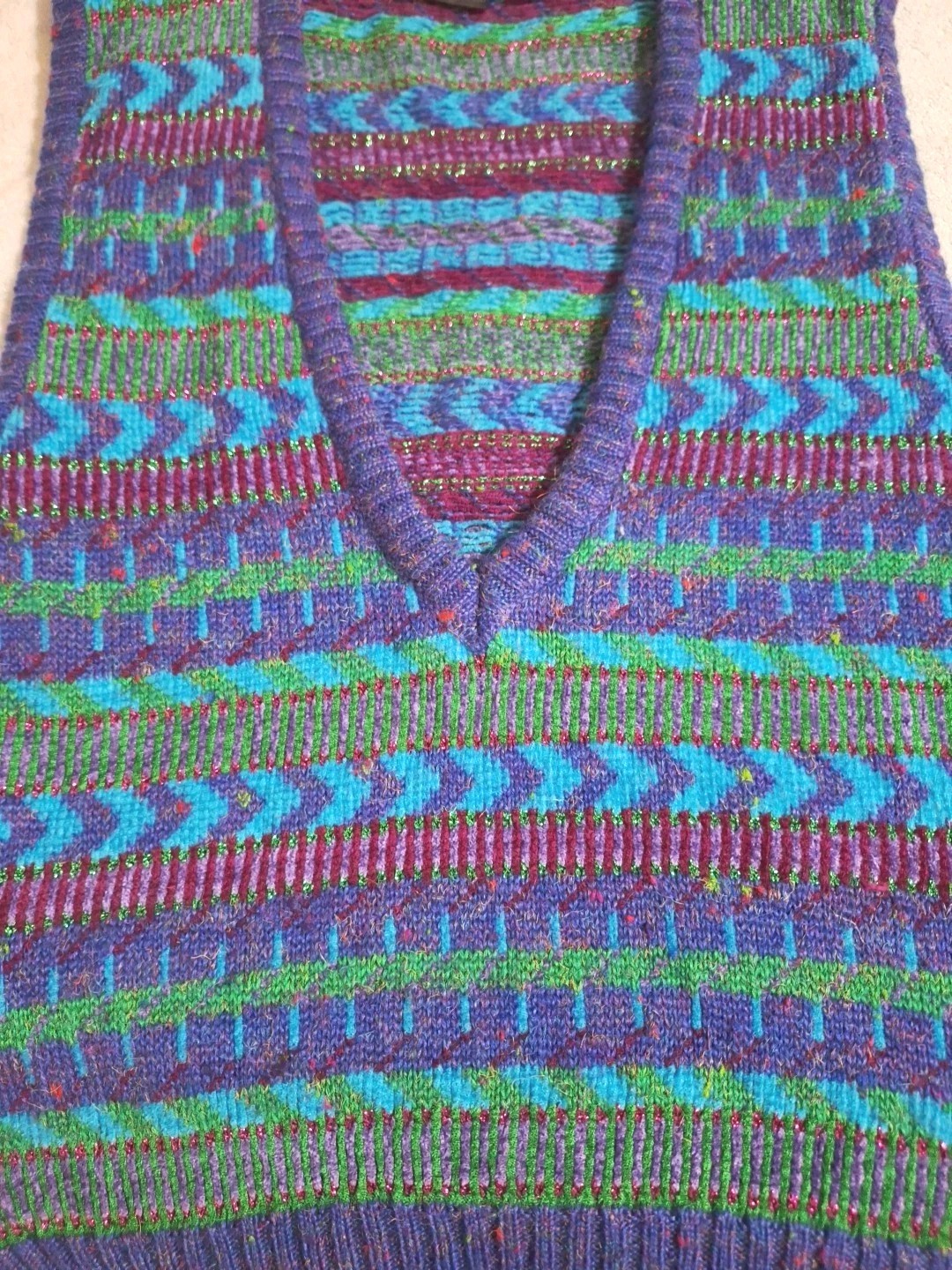 Vtg Womens 90s 80s Liz Sport Vneck Sweater Vest Large Deep V Metallic Wool Blend