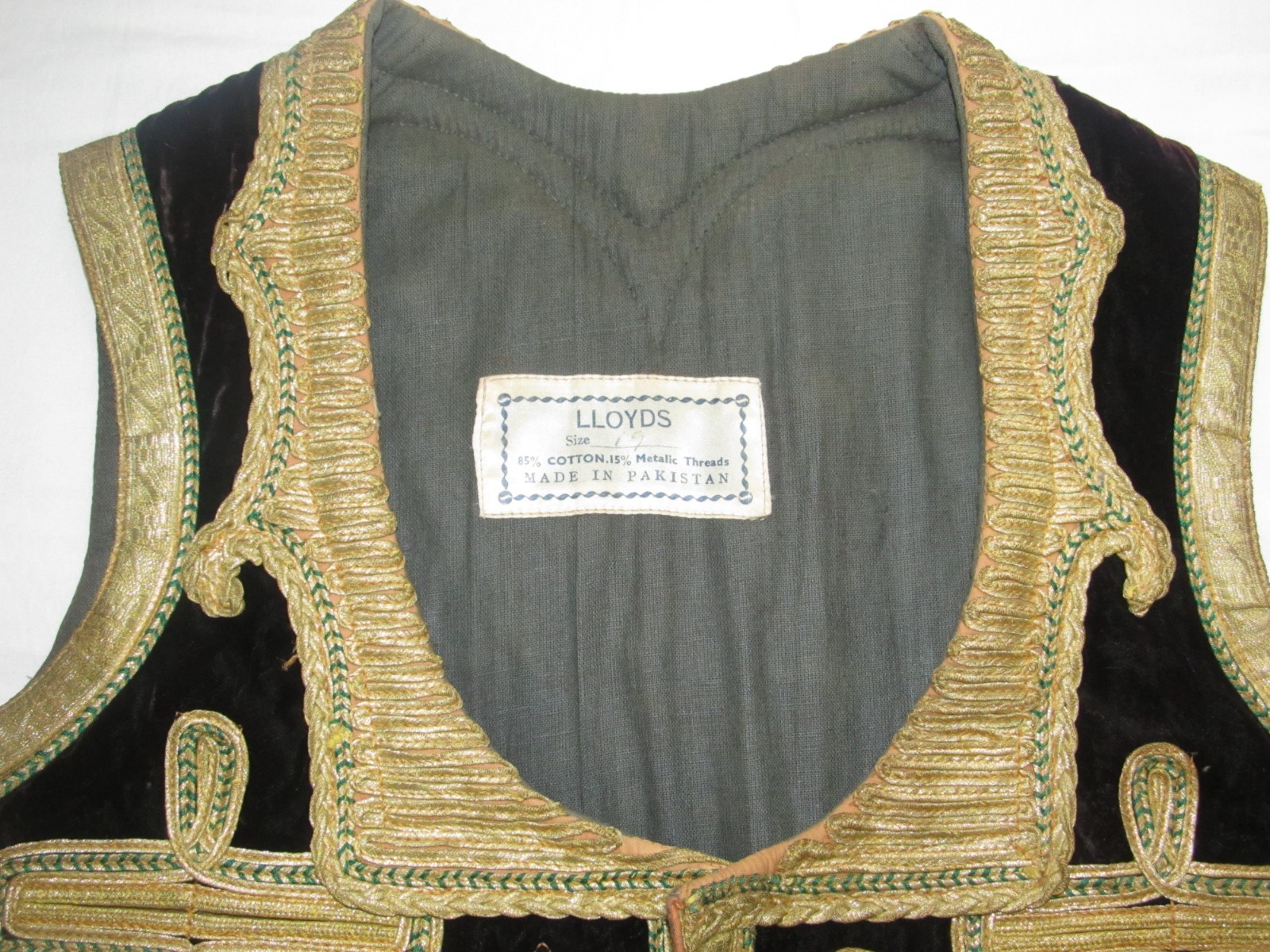 Vintage Turkish Vest Hendrix Morrison Style Made In Pakistan Velvet Gold Lloyds