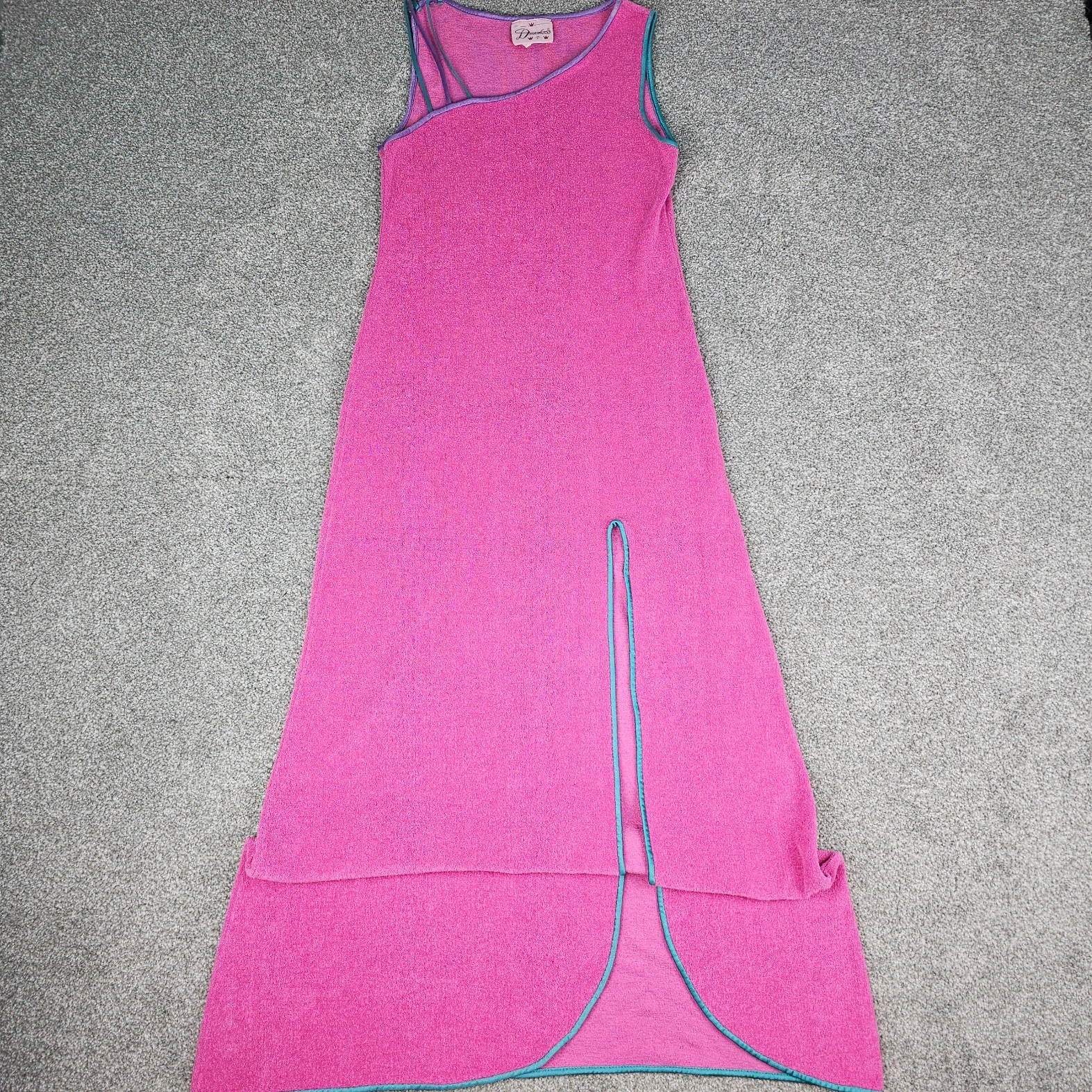 Vintage Dutchess Terry Cloth 60s Gown Pink Maxi Stretch Size Petite (Fit Small)
