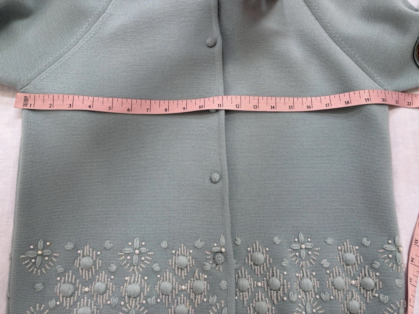 VTG Marshall Fields Skirt Suit Set Womens Large Powder Blue Wool Beaded Pearls
