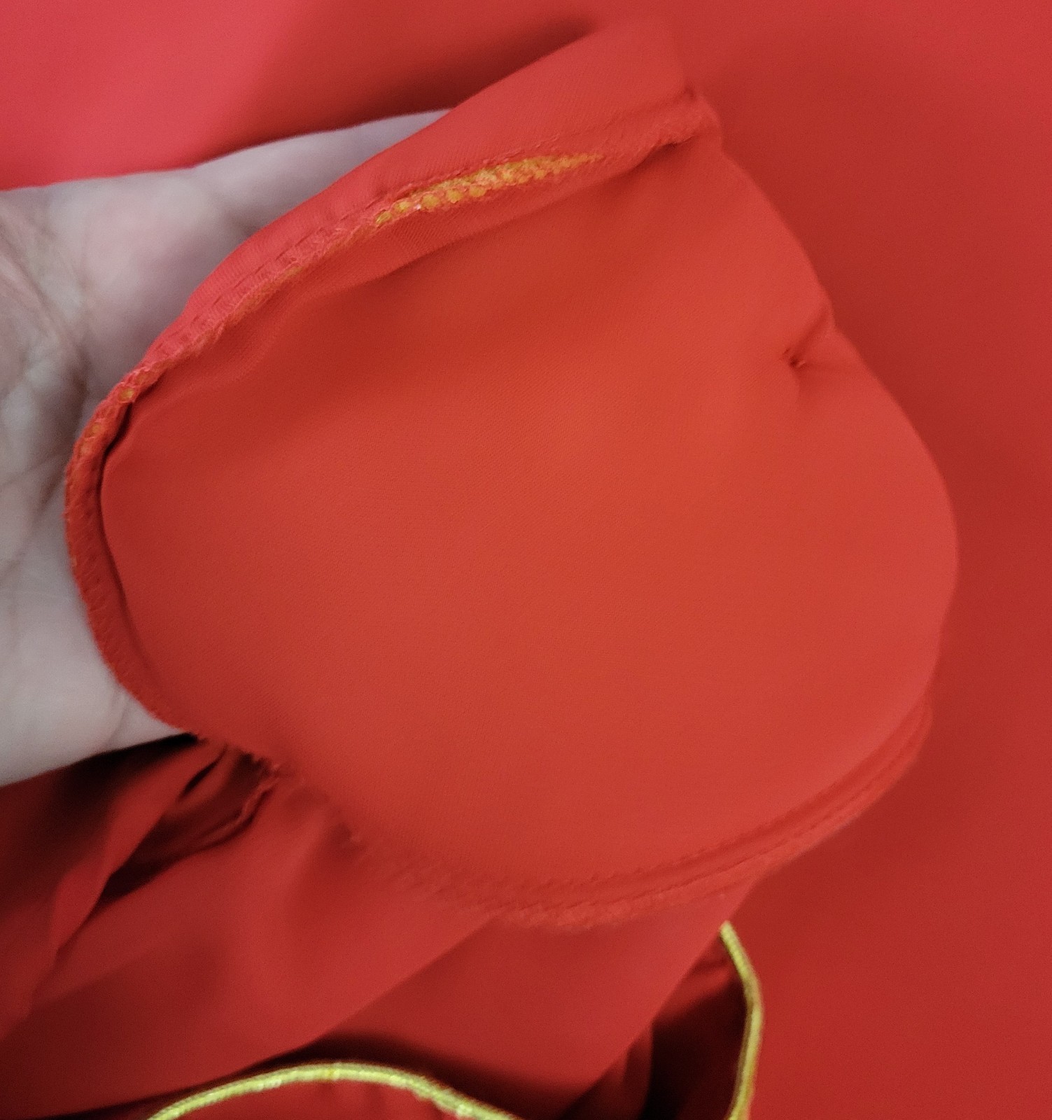Vintage Laura Mae Red Rouched Neck Blouse w Gold Trim Accent Size L/XL?