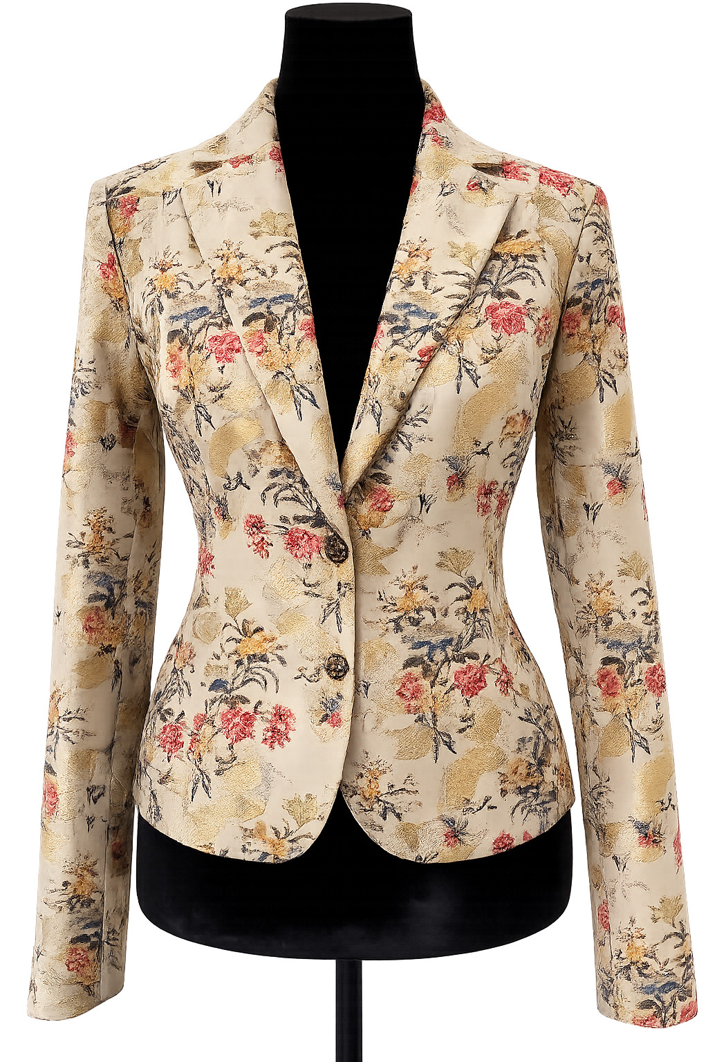 Vintage Cache Womens Oriental Evening Jacket Sz 6 Beige Floral Metallic Brocade