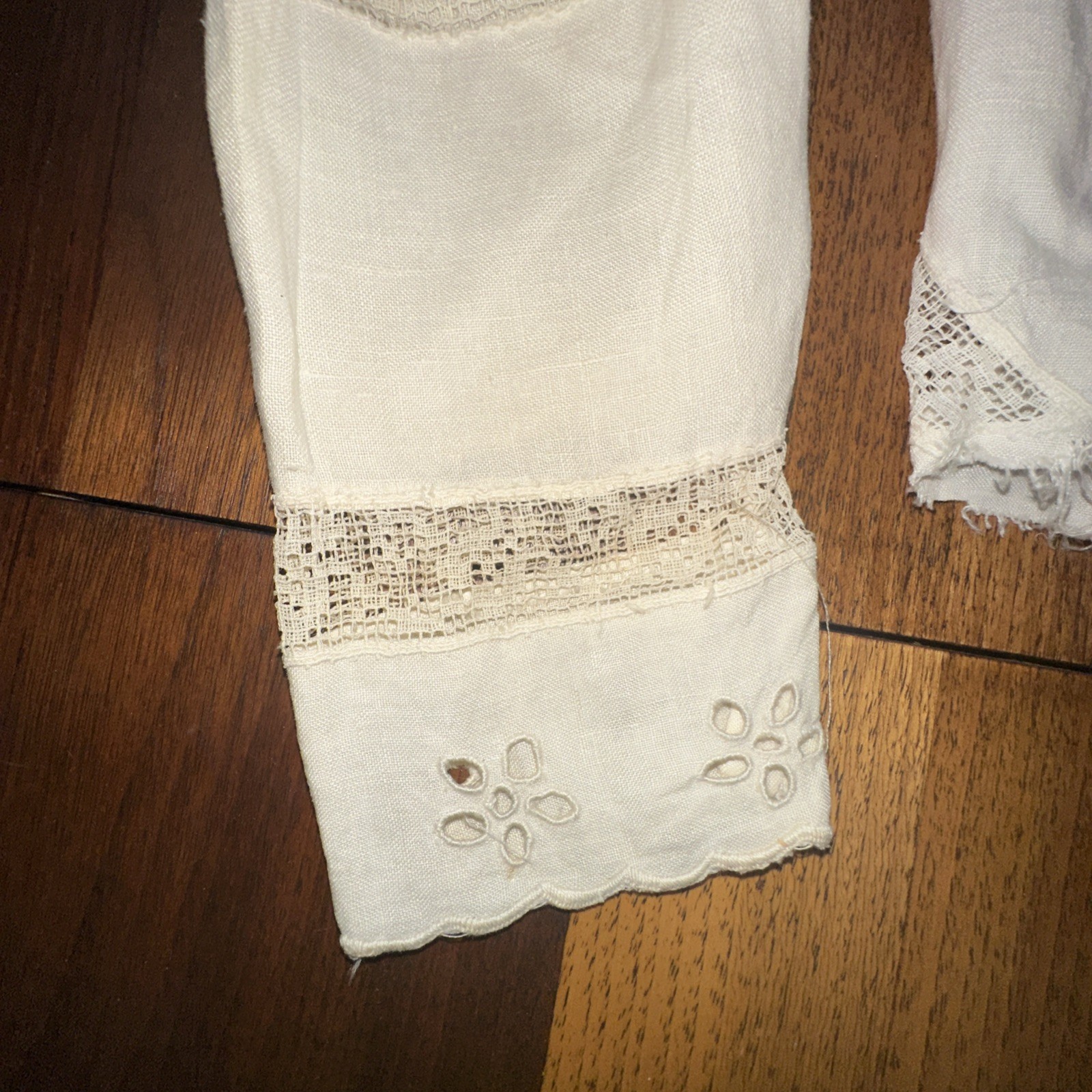 Antique Edwardian Tea Lawn Skirt Top Petticoat Gloves Embroidered Cream Linen