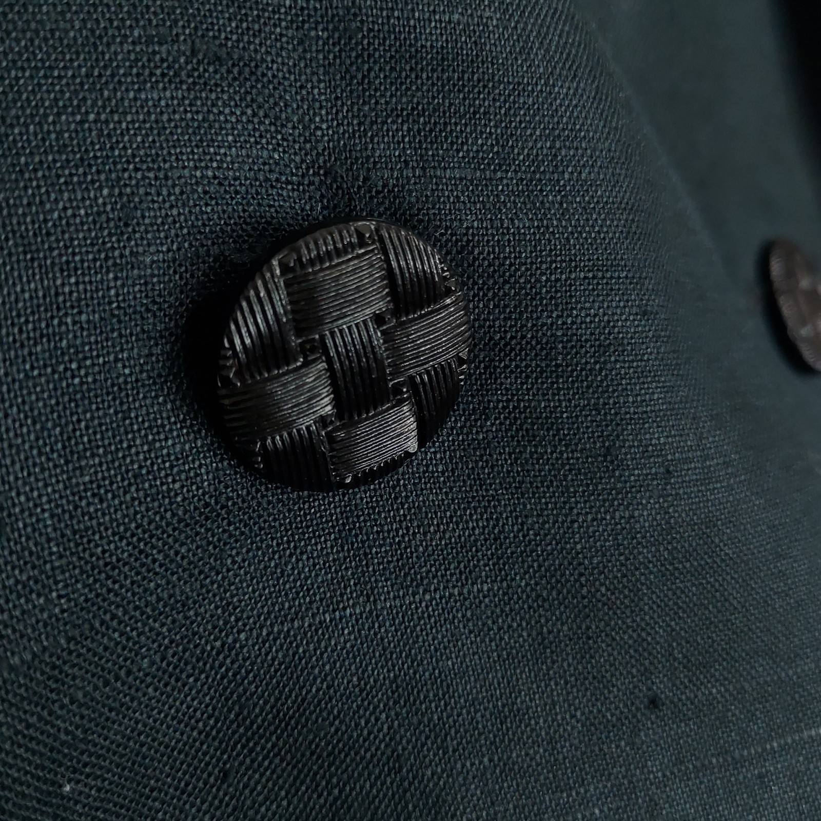 Linen Suit Double Breasted Jacket Blazer Pencil Skirt Off Black Green Vintage