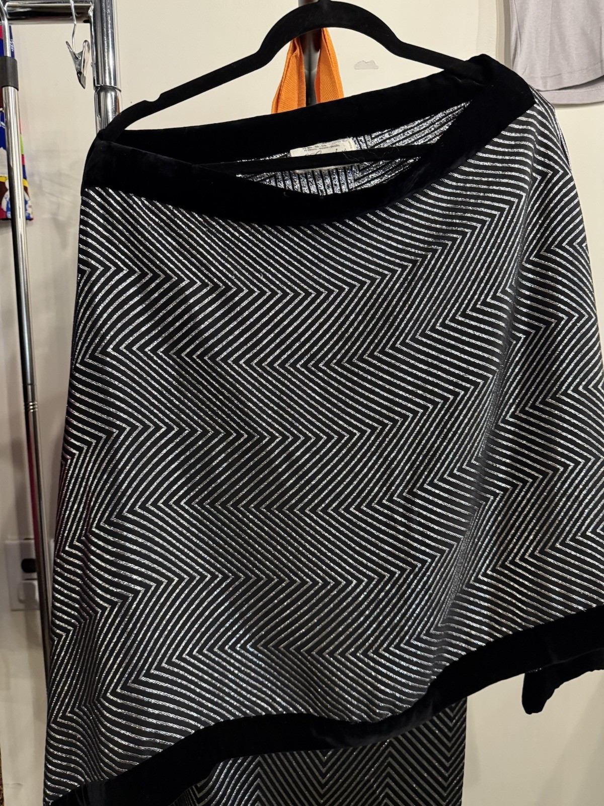 Vintage 1980 Gucci ASYMMETRIC SILVER STRIPE SHAWL DRESS Silk And Metallic Size S