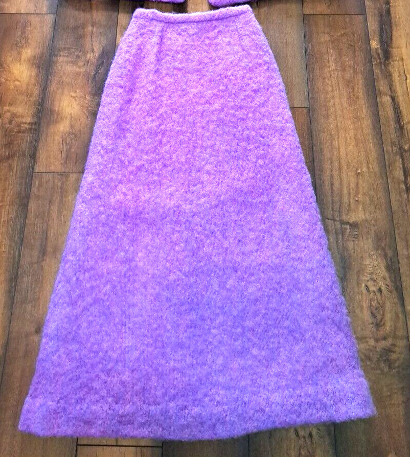 1960s HEMMINGS DONEGAL Irish Mohair Wool Purple Long Skirt Size S Waist 28&Prime;