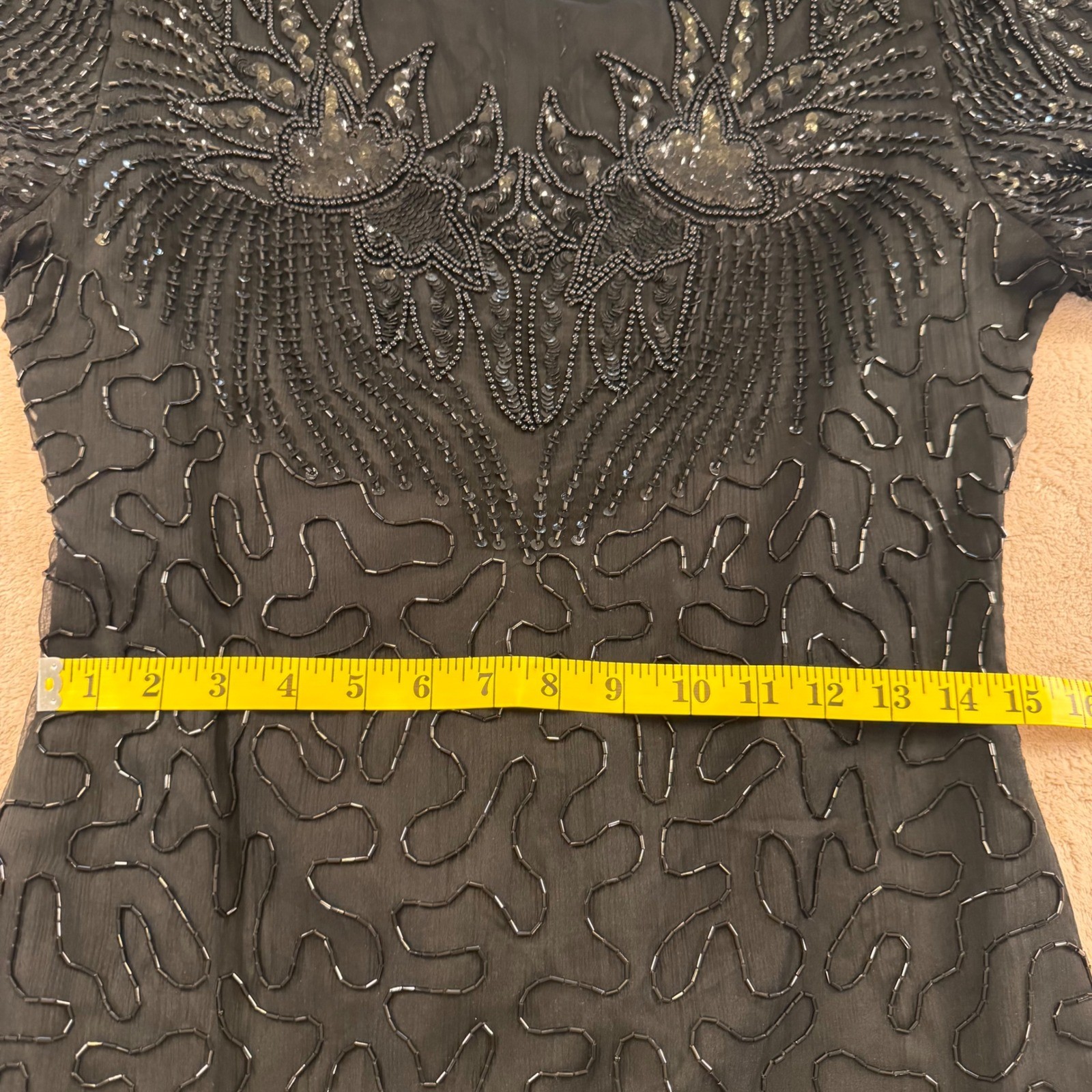 Vintage Gatsby Flapper Beaded Sequin Cocktail Party Dress Art Deco Black SZ M