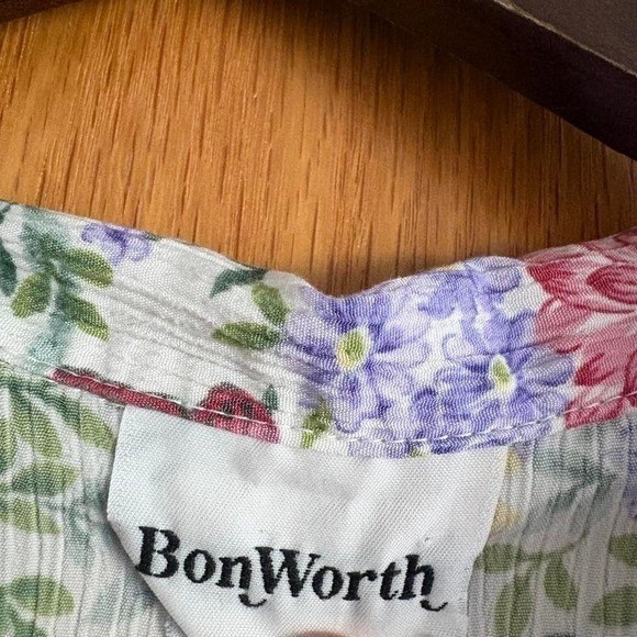Bon Worth Button Up Shirt Retro Crinkle Fabric Floral Butterflies Camp Collar 1X