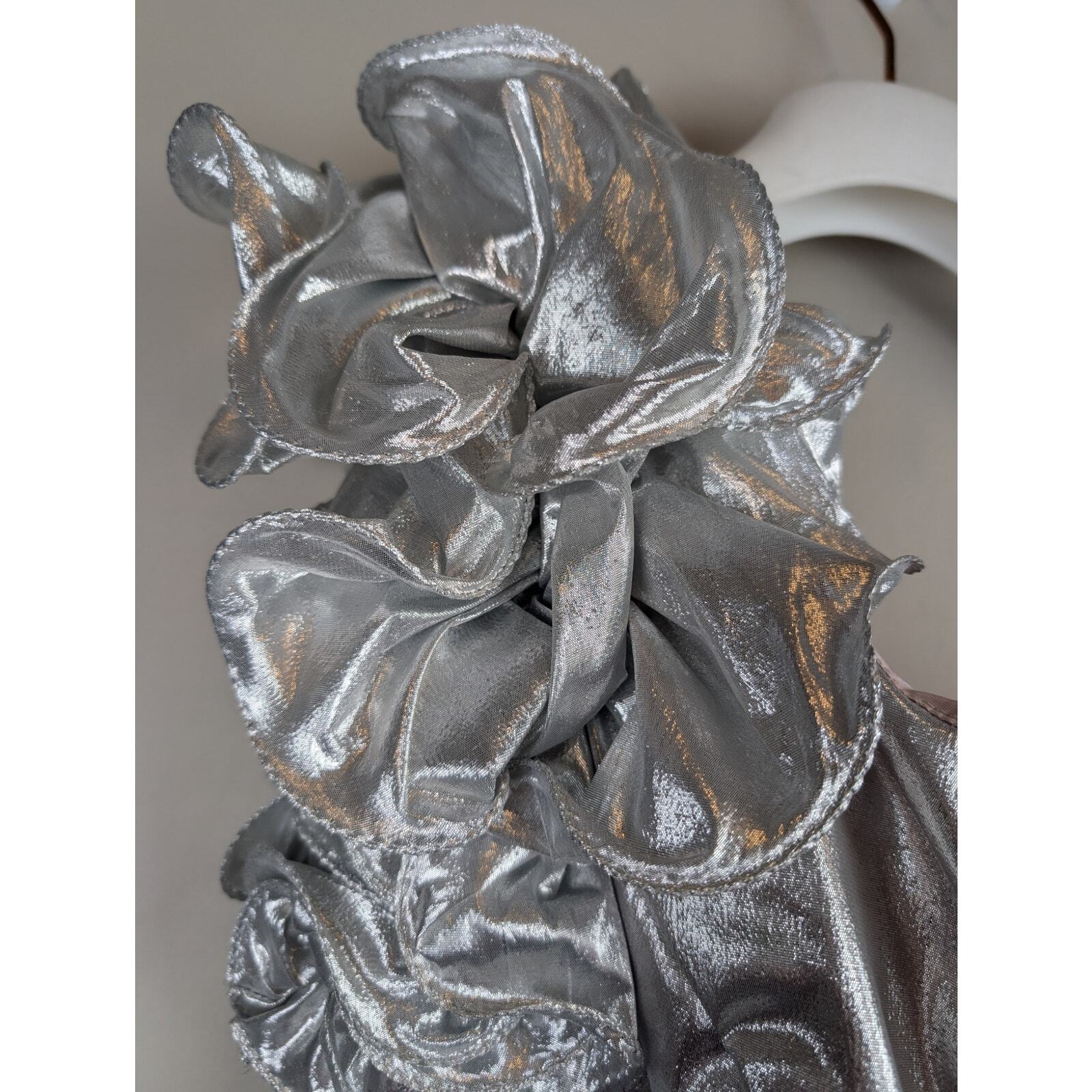 NWT Vtg Mike Benet Formals Ruffle One Shoulder Column Dress Metallic Silver 10