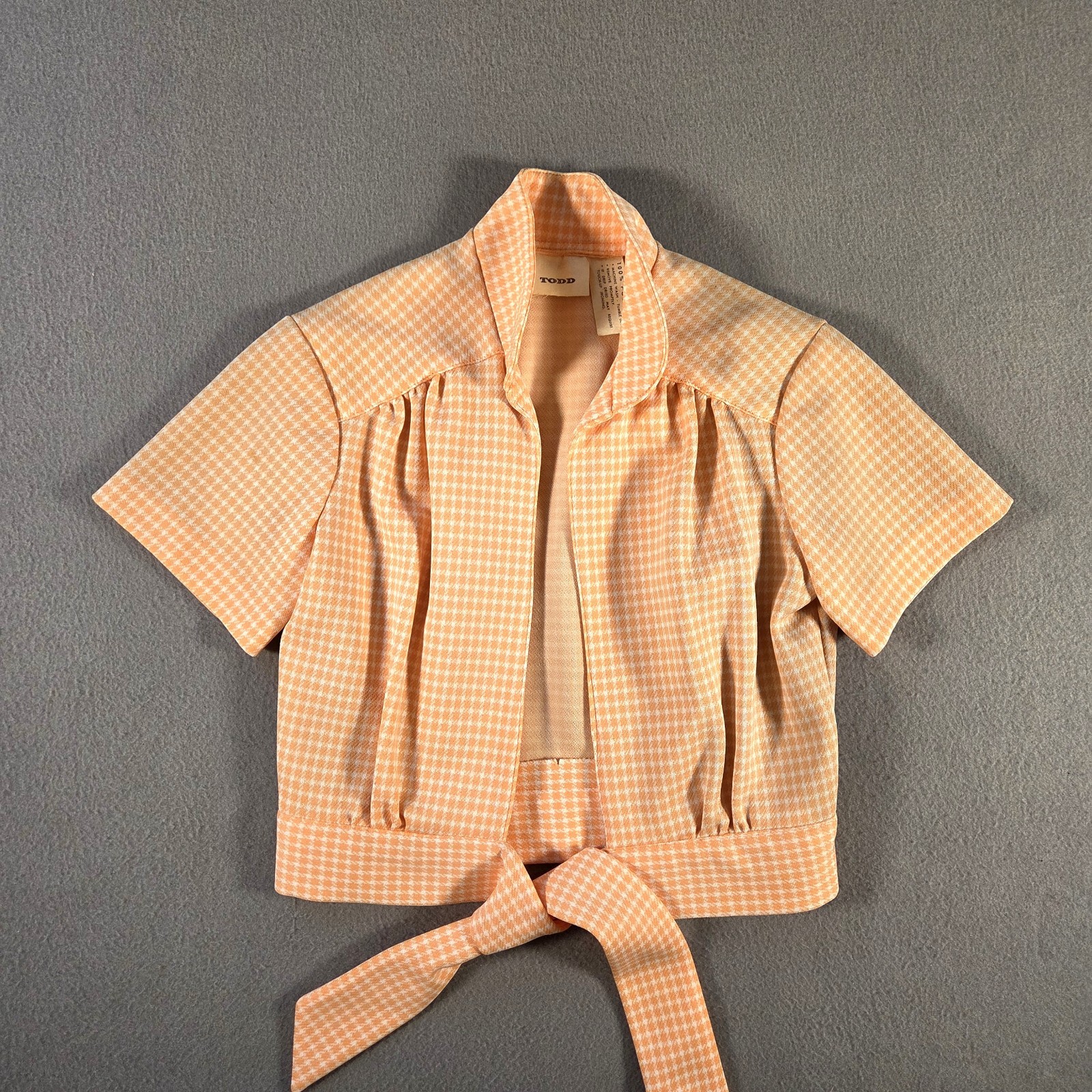Vintage Toni Todd Jacket Womens Small Cropped Bow Creamsicle Houndstooth 70s
