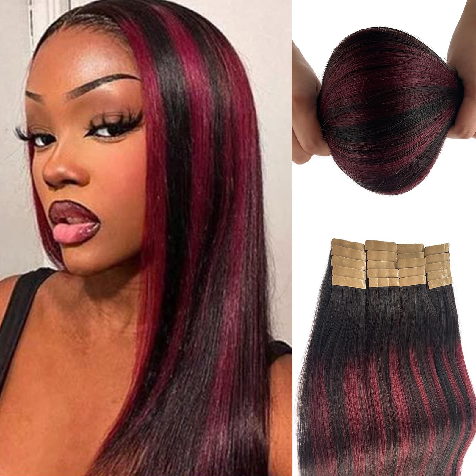 Human Hair Tape-in Extensions Black Remy Yaki Straight Seamless Balayage